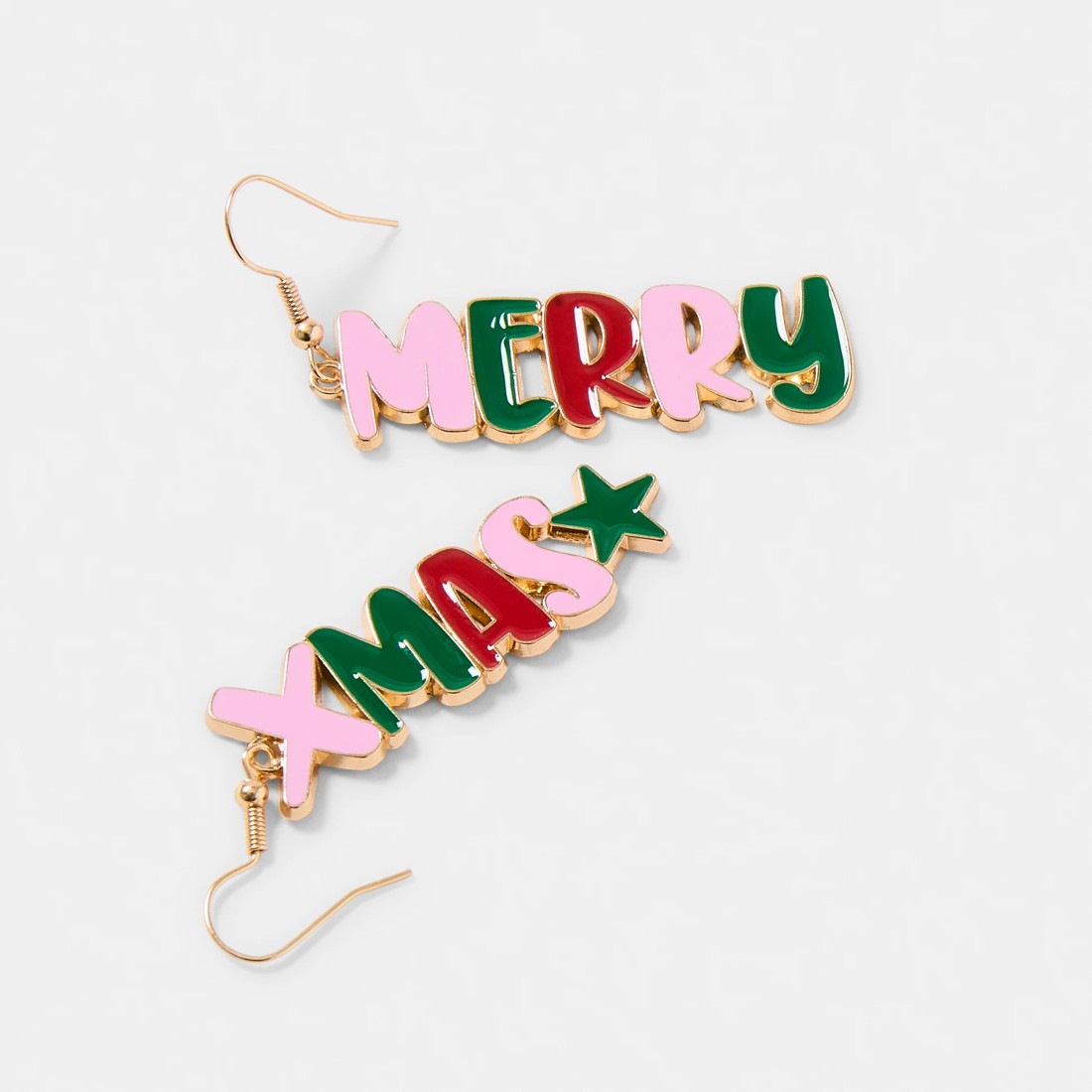 3 Merry Christmas Earrings - Green, Red, Pink and Gold Tone, 3 of 5