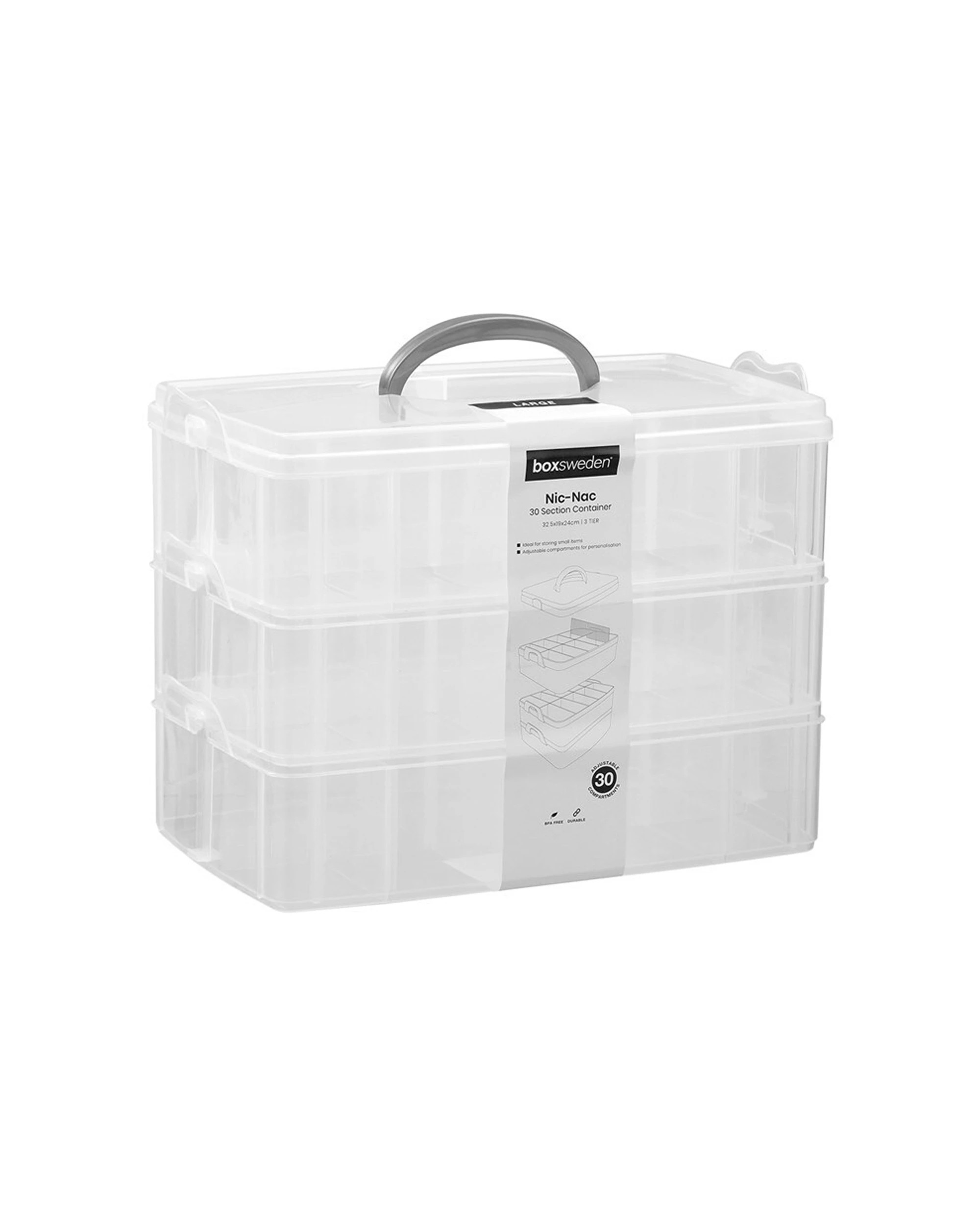 2 Boxsweden Nic-Nac 3-Tier Box 30-Compartment 4PK 33x24x19cm Durable Plastic - Plain, 2 of 5