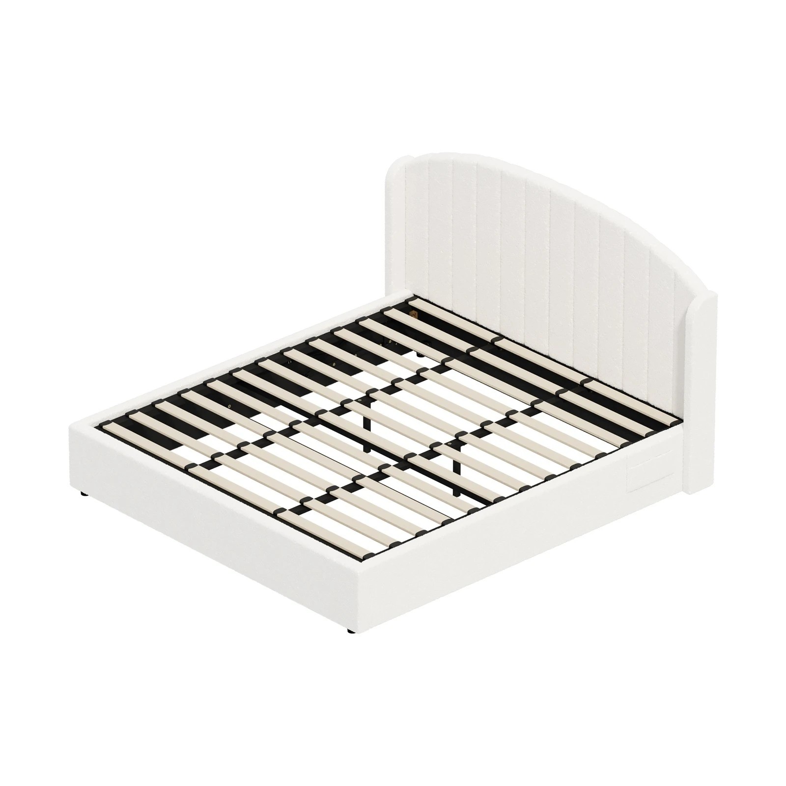 7 Oikiture Bed Frame King Size With Gas Lift Storage USB Charging Boucle - White, 7 of 8