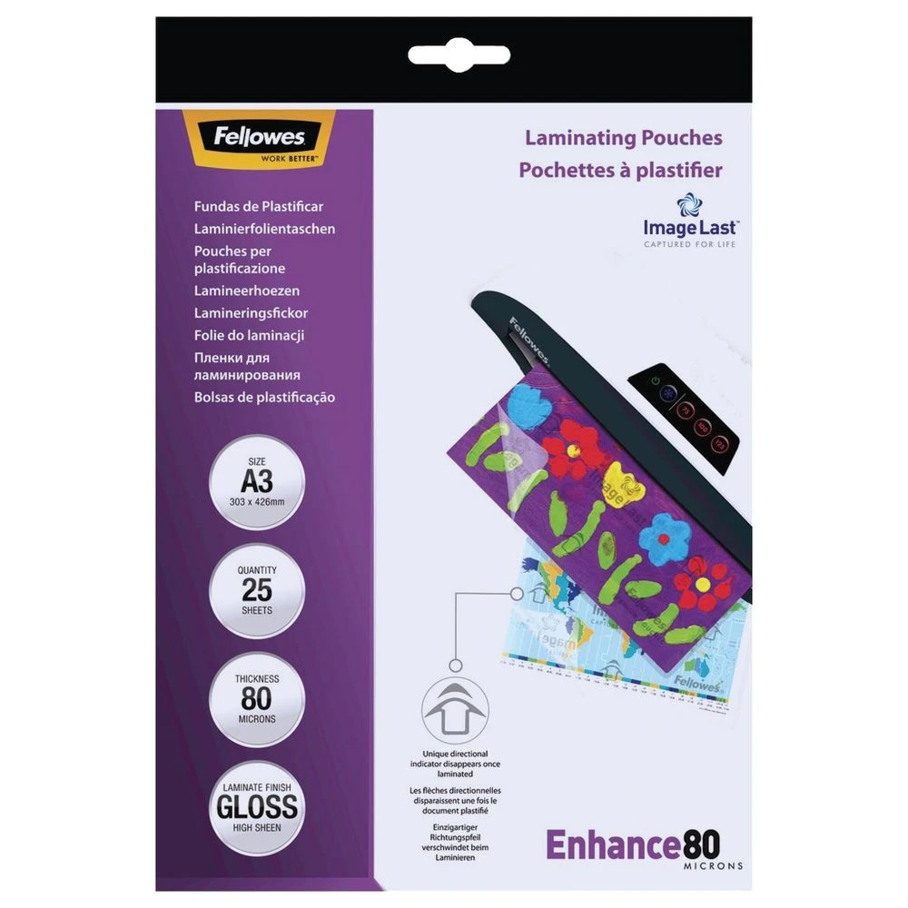 2 Fellowes Laminating Pouches A3 80 Micron 25 Pack, 2 of 3