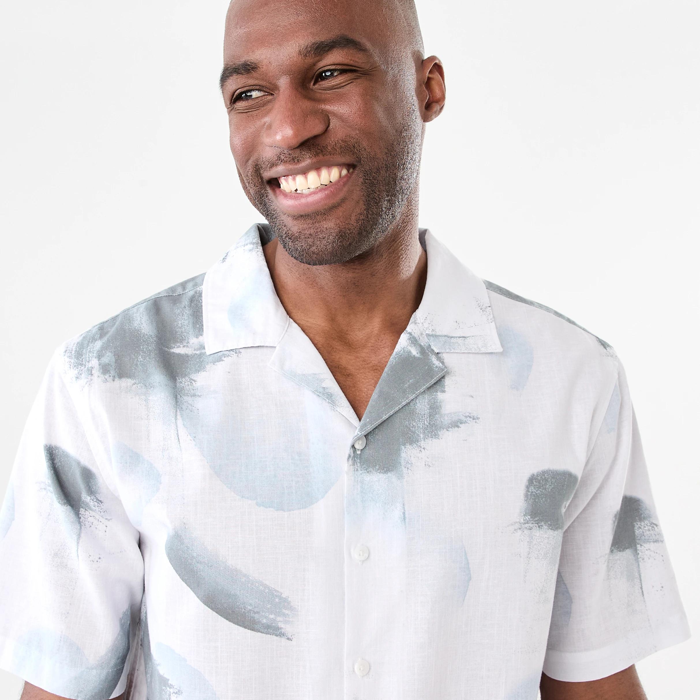4 Short Sleeve Print Cotton Linen Shirt Blu Pntext, 4 of 6