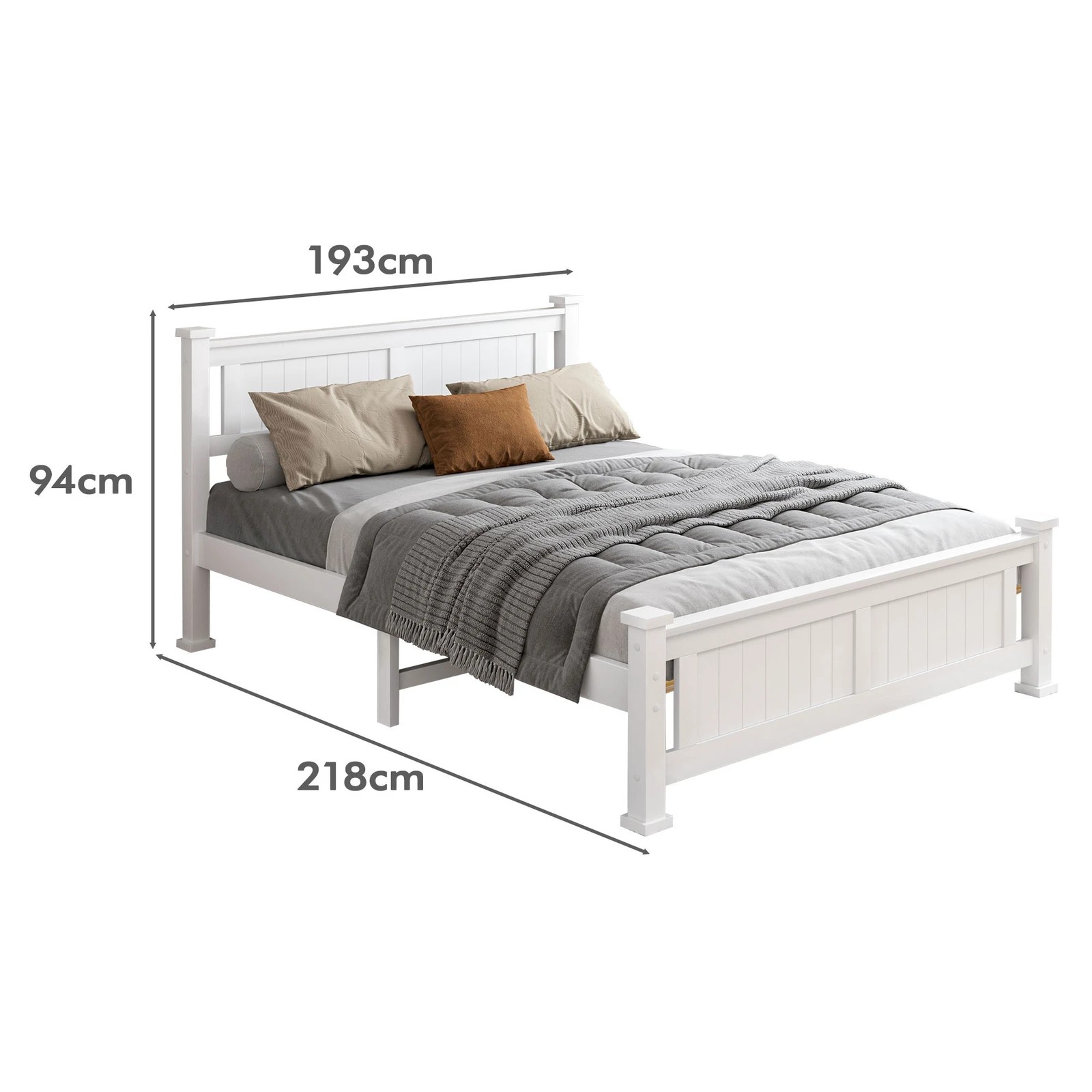 10 Alfordson Bed Frame Wooden Timber King Size Mattress Base Platform Arne - White, 10 of 10