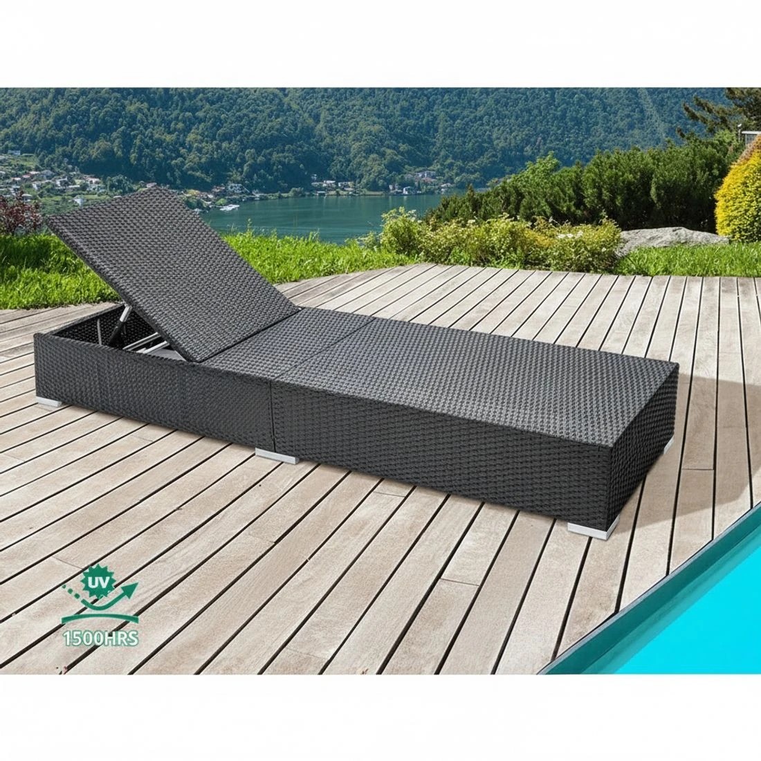 7 Gardeon 3 Piece Rattan Sun Lounge Set Adjustable Backrests Cushioned Day Bed Outdoor Wicker Aluminium Frame - Black, 7 of 8