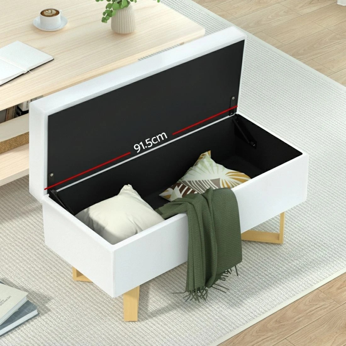 4 Artiss Storage Ottoman Blanket Box Criss-cross Linen - White, 4 of 6