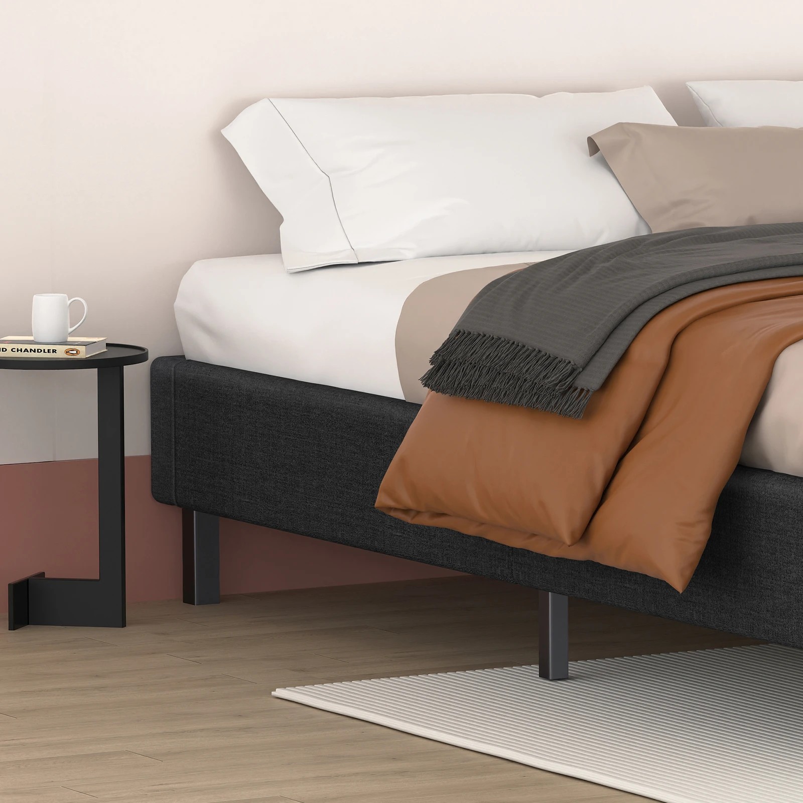 4 Alfordson Bed Frame Double Size Mattress Base Foundation Fabric Basel - Charcoal, 4 of 10