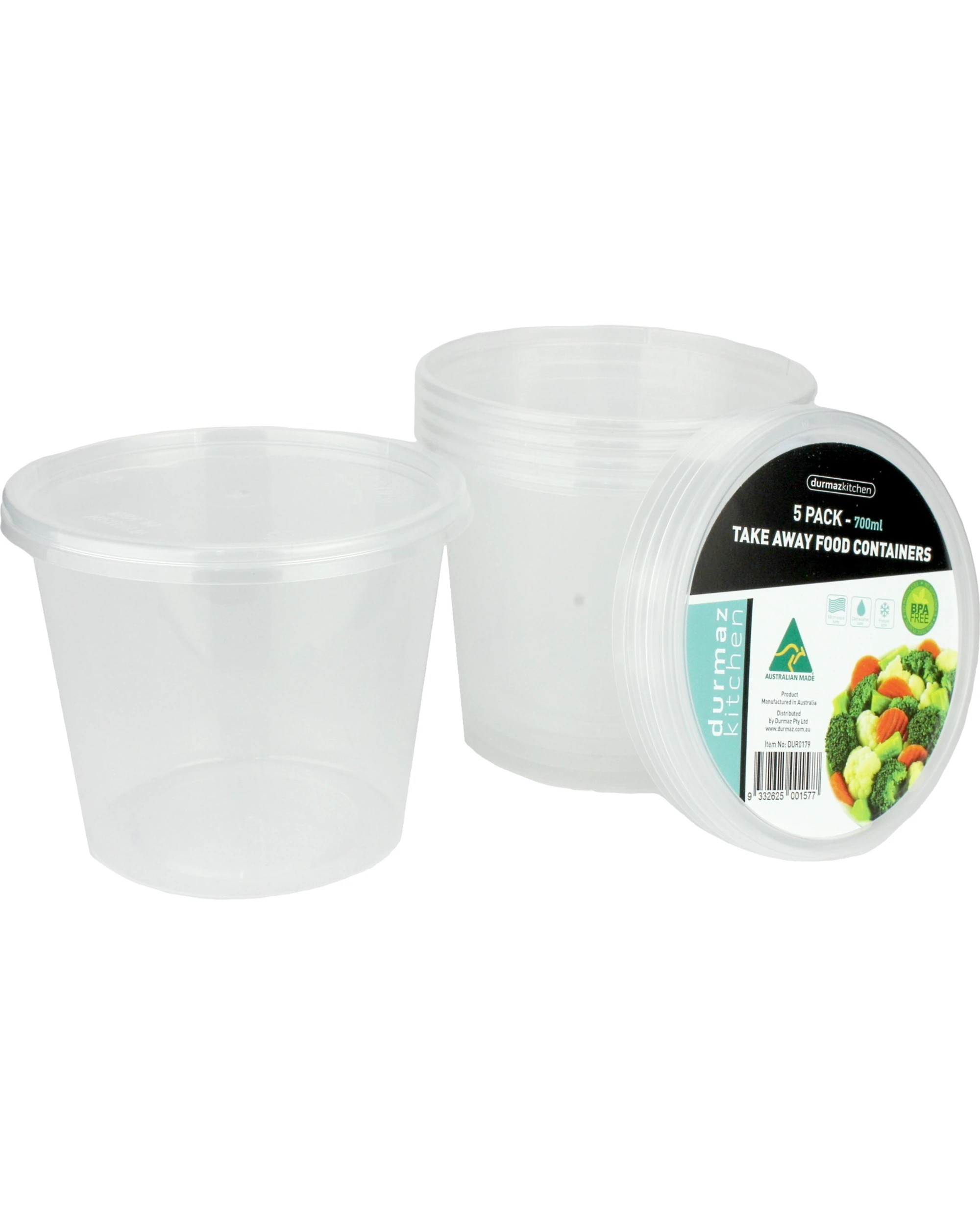 1 Durmaz Plastic Round Takeaway Containers With Lids 700ml Pack of 5 - Clear, 1 of 1