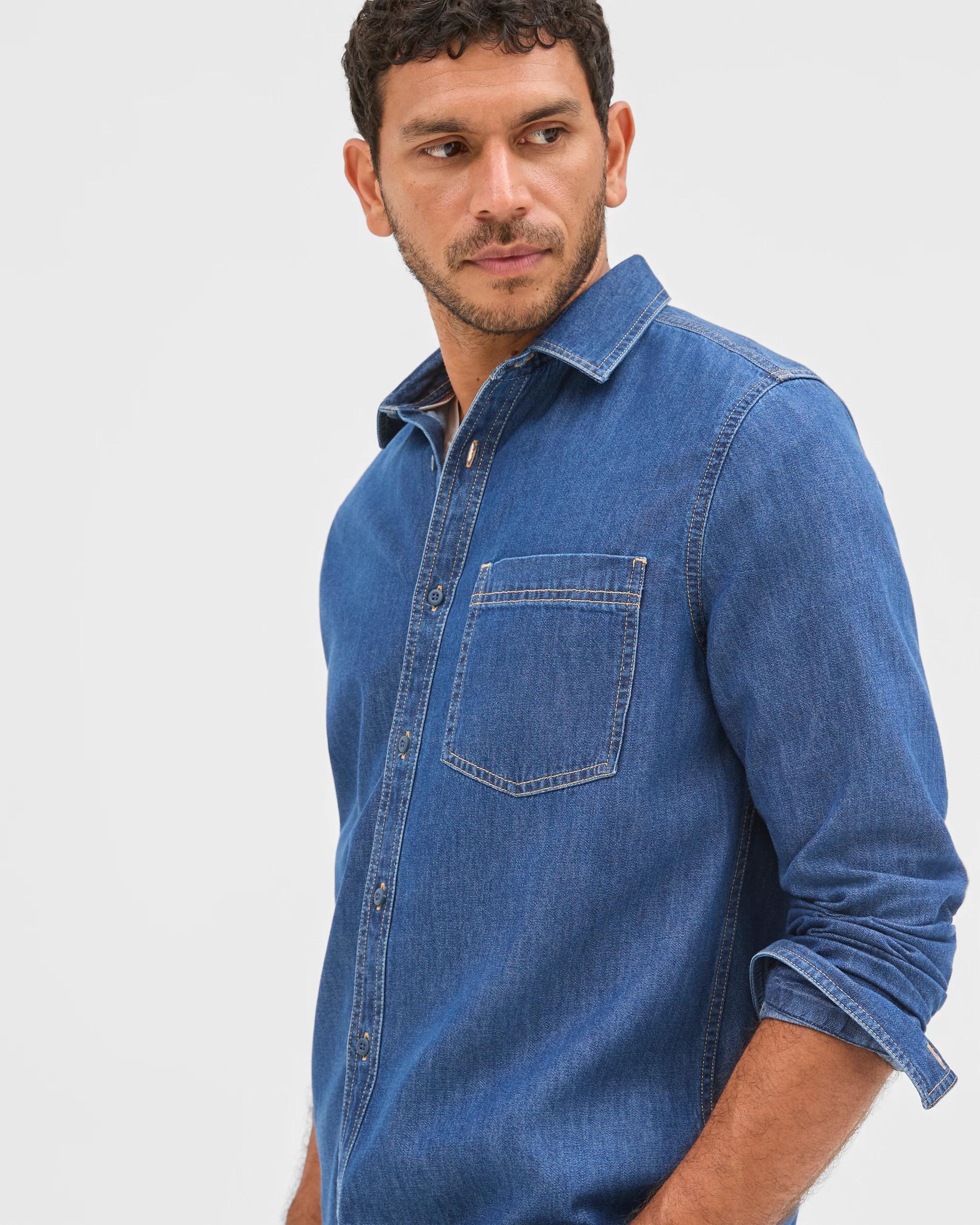 3 Target Denim Australian Cotton Denim Shirt WASHED INDIGO, 3 of 7