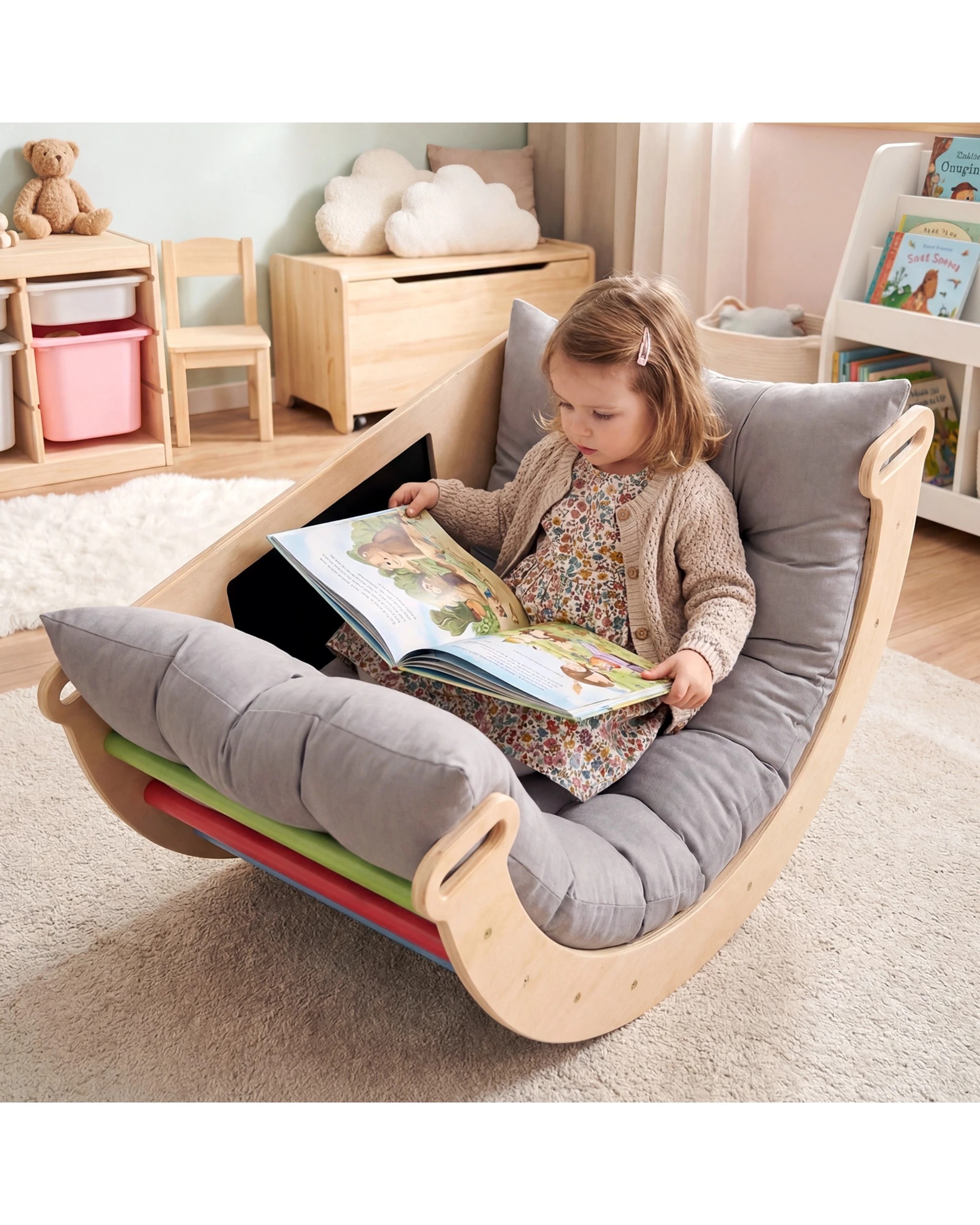 3 Advwin Climb Playset with Removable Cushion Wooden Kids Climbing Arch with Blackboard, 3 of 9