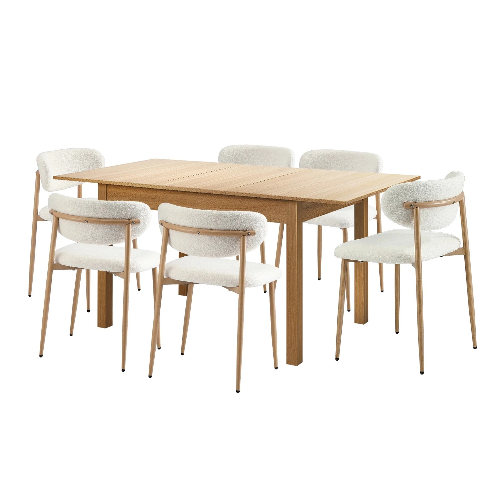 10 Oikiture 7pc Extenable Dining Table and Chairs Wooden Dining Set Boucle - Natural, 10 of 10