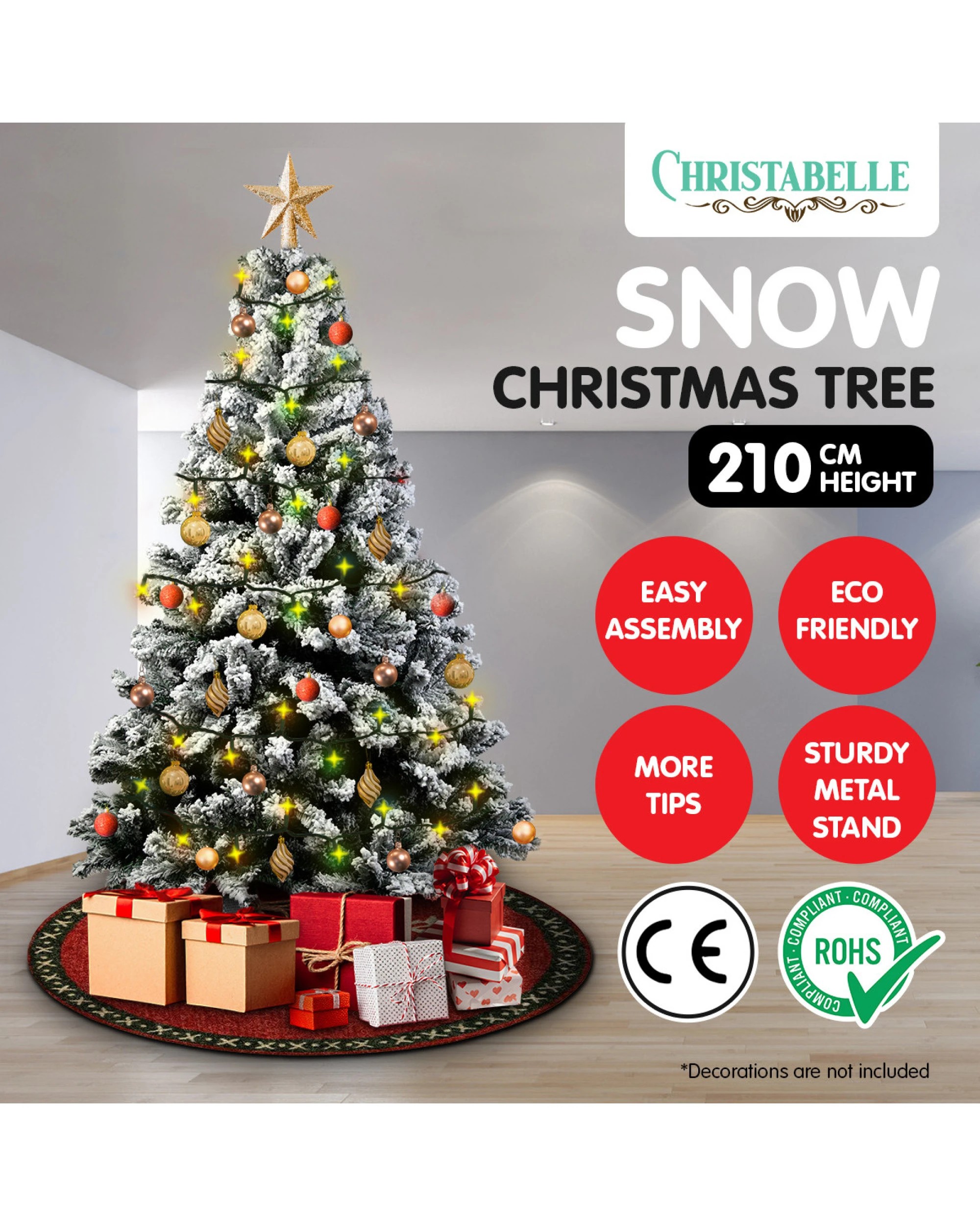 3 Christabelle Snow-Tipped Snowflocked Artificial Christmas Tree 2.1m 1200 Tips, 3 of 7