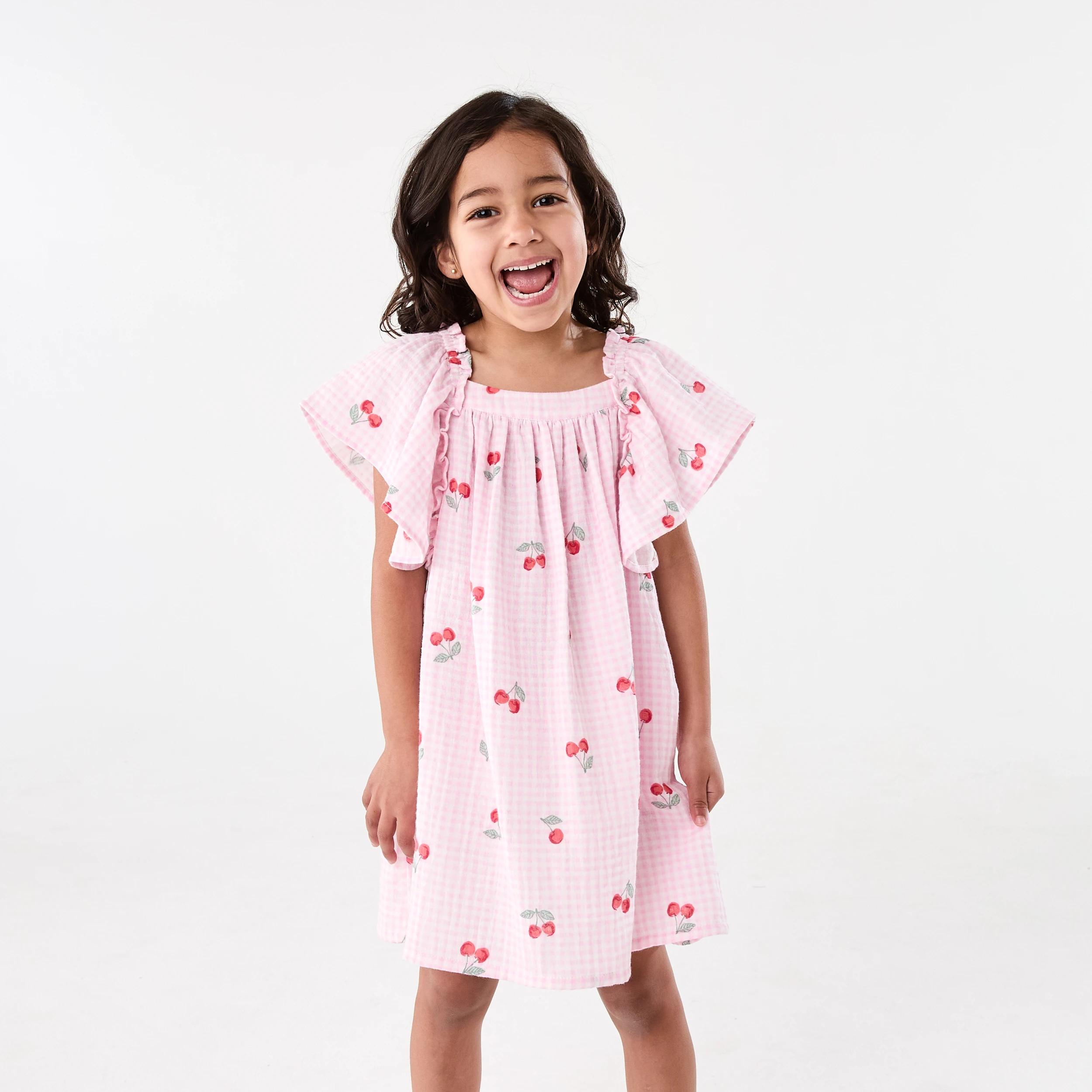 1 Woven Frill Sleeve Dress Pnk Cherry, 1 of 8