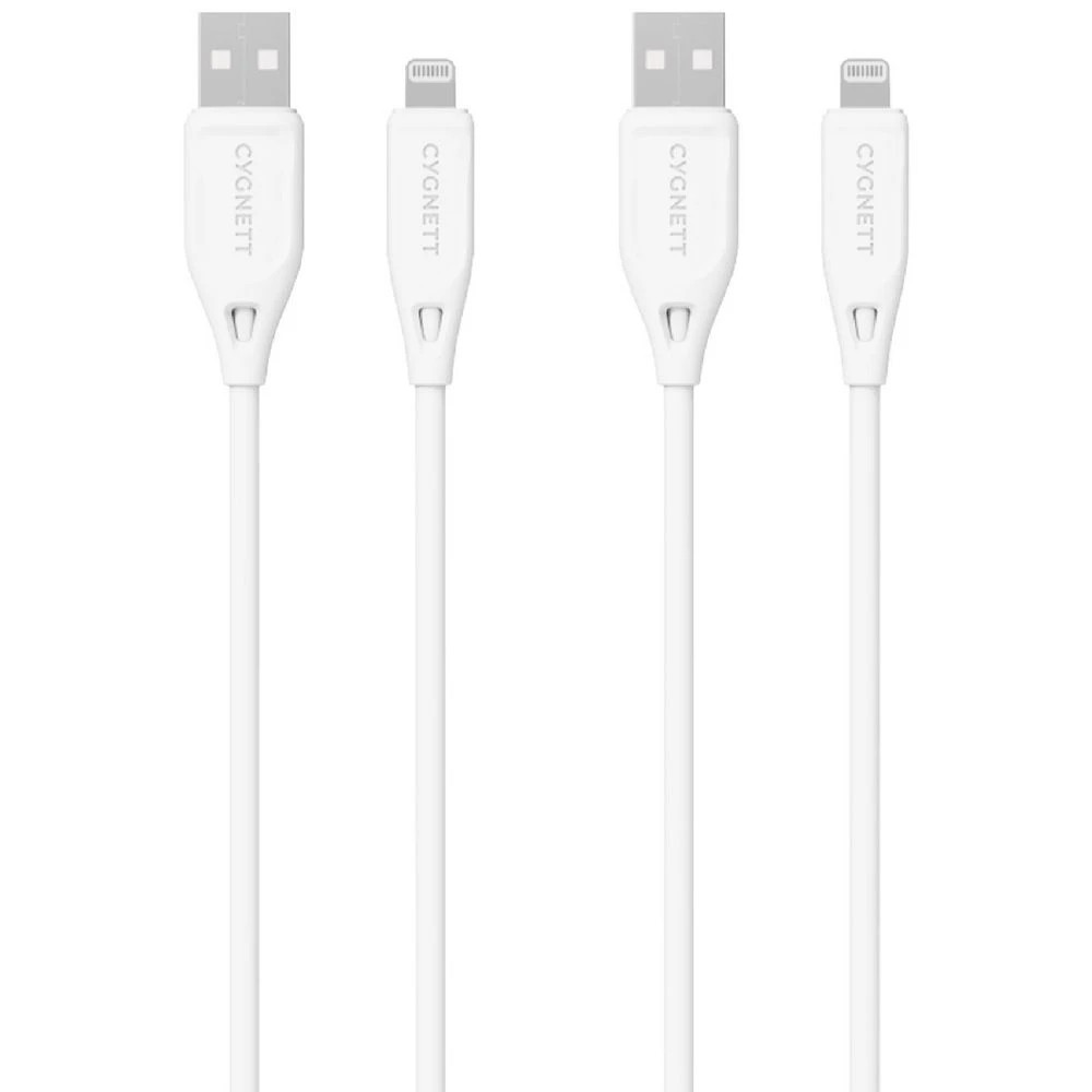 1 Cygnett Essentials Lightning to USB-A Cable 1m White 2 Pack, 1 of 3