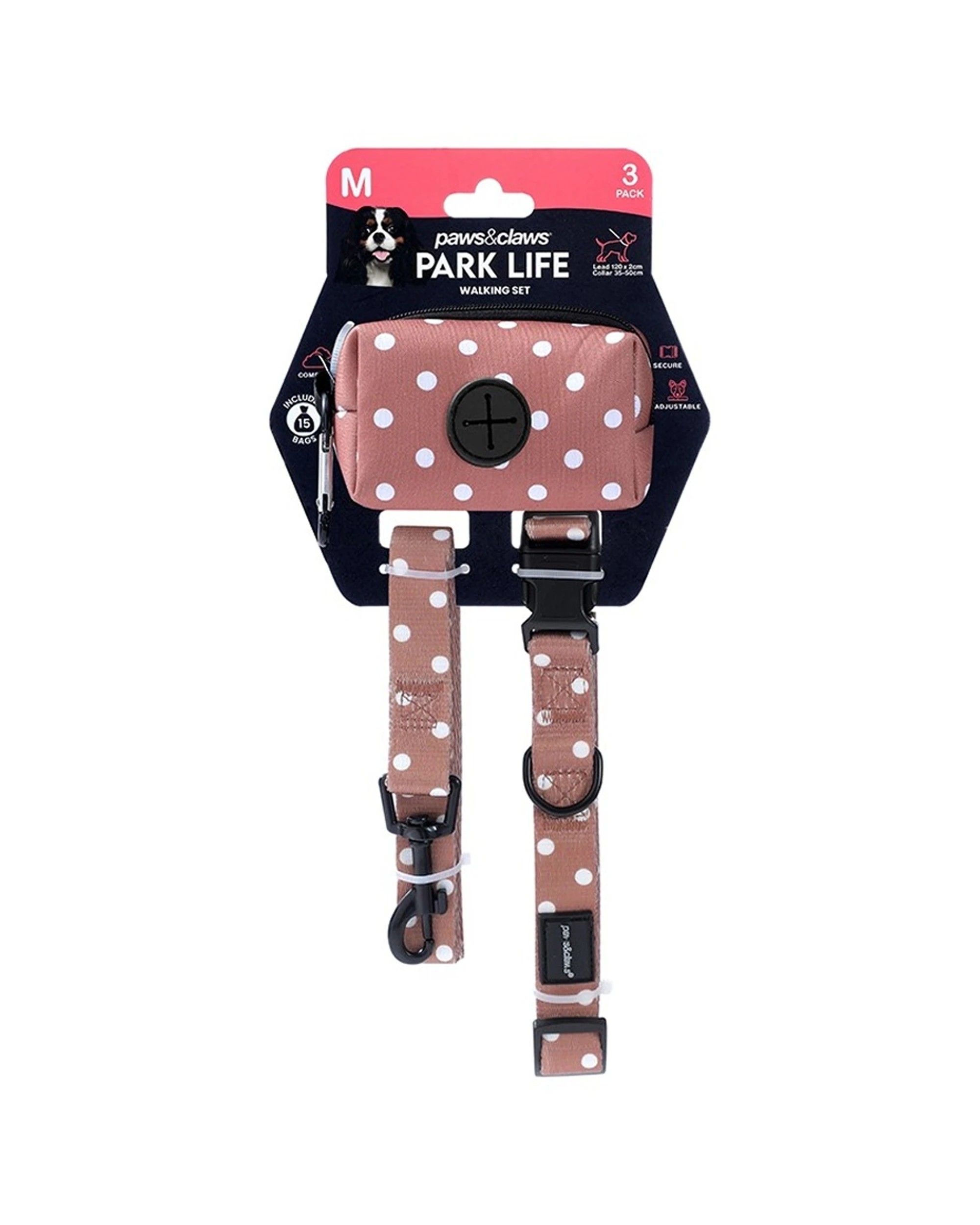 7 Paws & Claws 3x 3pc Pet Dog Cat Park Life Lead Collar Waste Bag Holder Medium - Assorted, 7 of 7