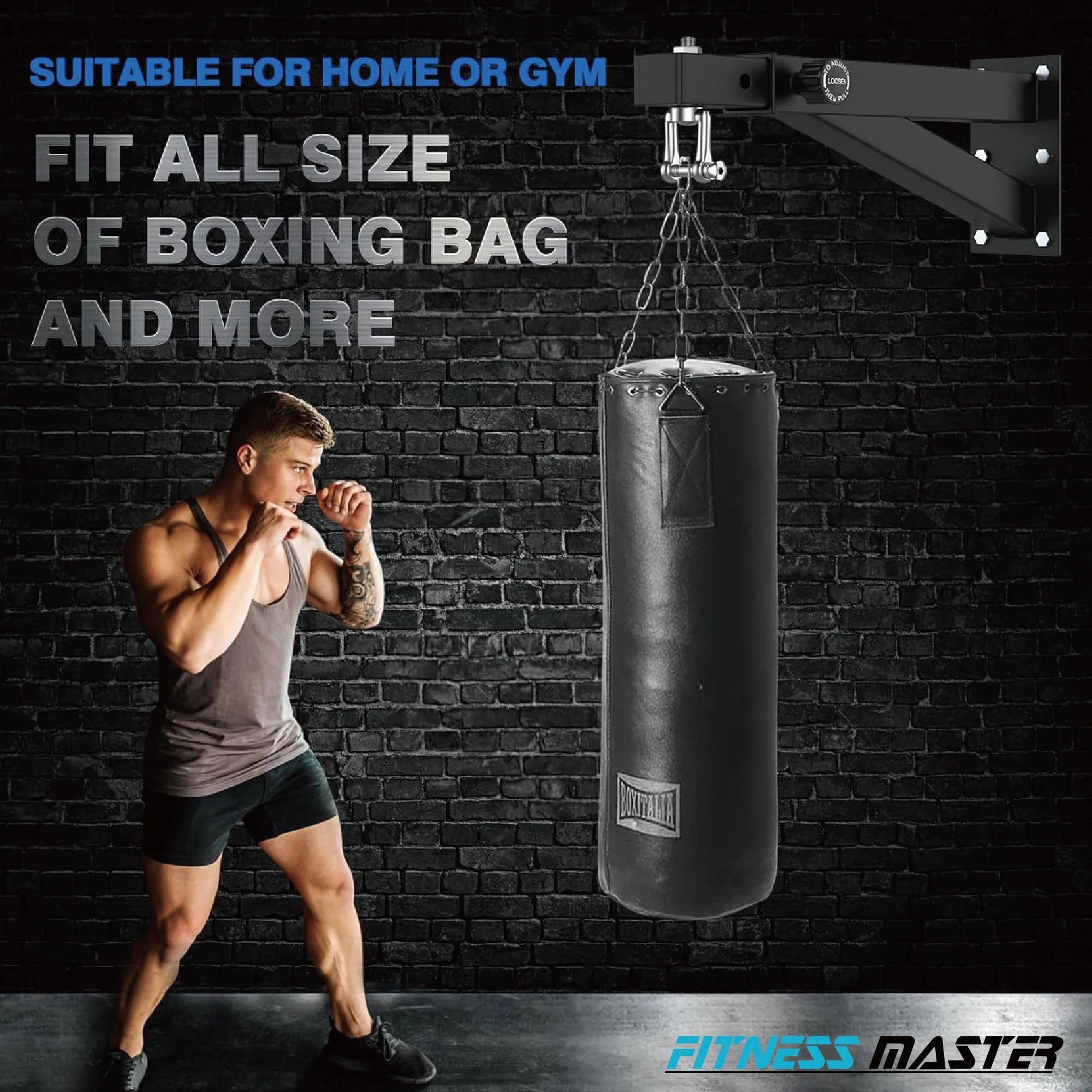 4 Fitness Master Heavyduty Bag Hanger Wall Mount Punching Adjustable Bracket 150kg, 4 of 7