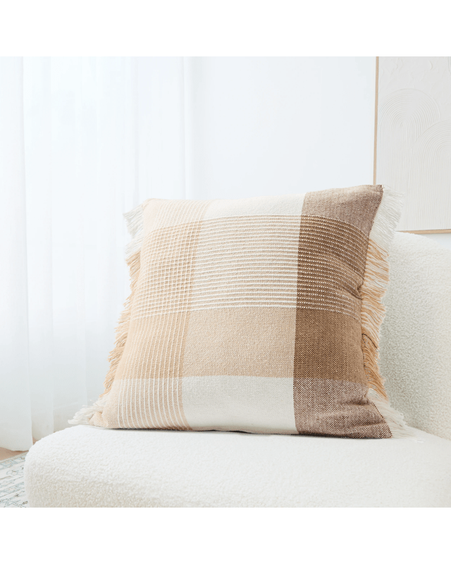 50cm Woven Check Cotton Cushion Cover - B