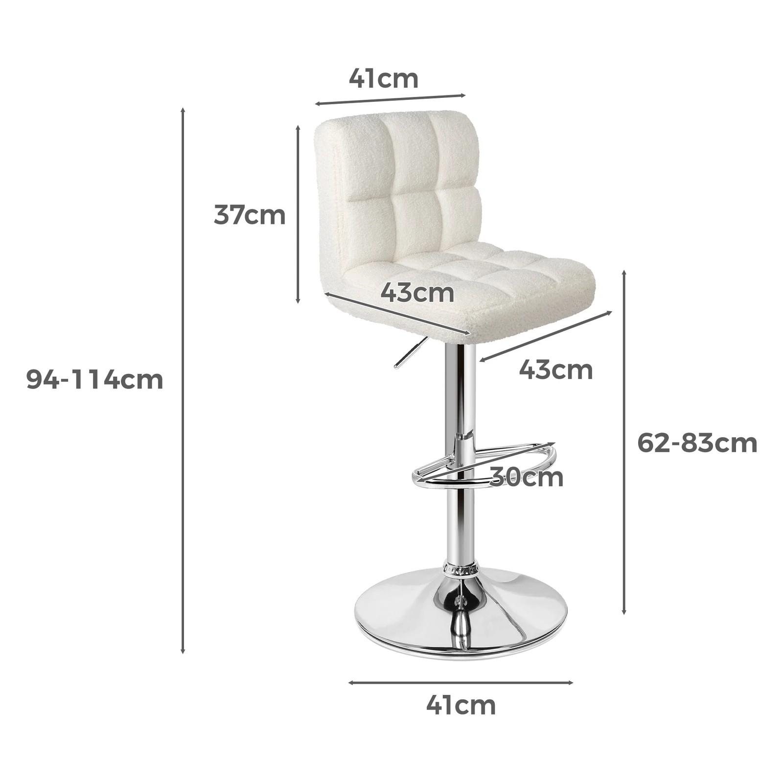 4 Alfordson 2x Bar Stools Ralph Kitchen Swivel Chair Boucle Gas Lift - White, 4 of 10