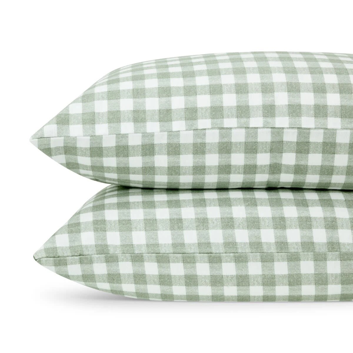 2 Gingham Flannelette Cotton Sheet Set - Double Bed, Green, 2 of 7