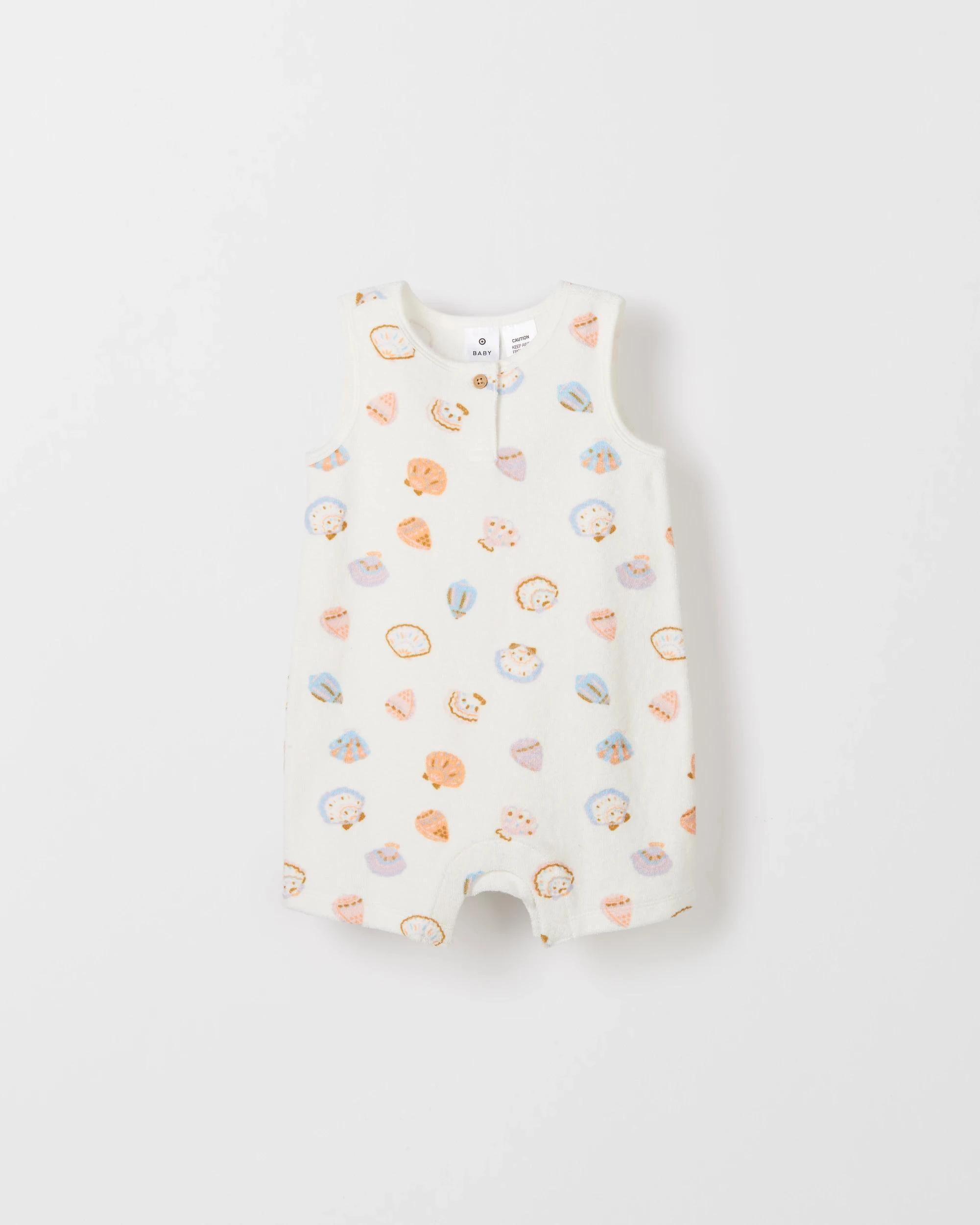 1 Target Organic Cotton Baby Terry Short Romper SEASHELLS, 1 of 3
