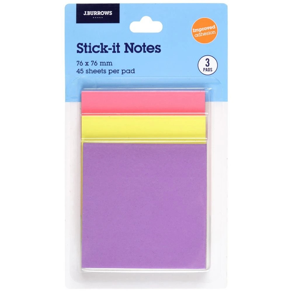1 J.Burrows Stick-It Notes 76x76mm Assorted 3 Pack, 1 of 3