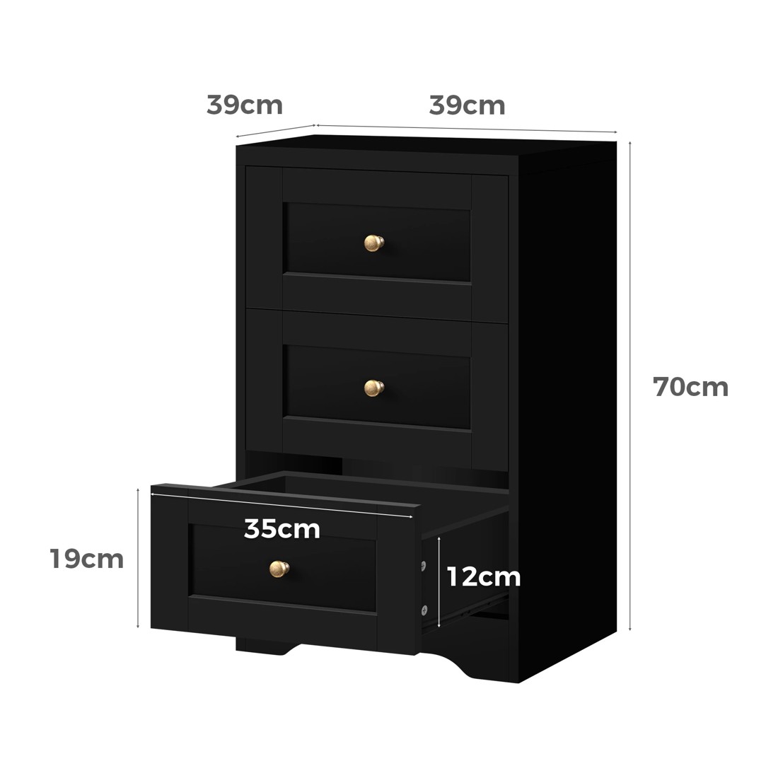 7 Alfordson Bedside Table Hamptons Storage Nightstand Side End Cabinet - Black, 7 of 10
