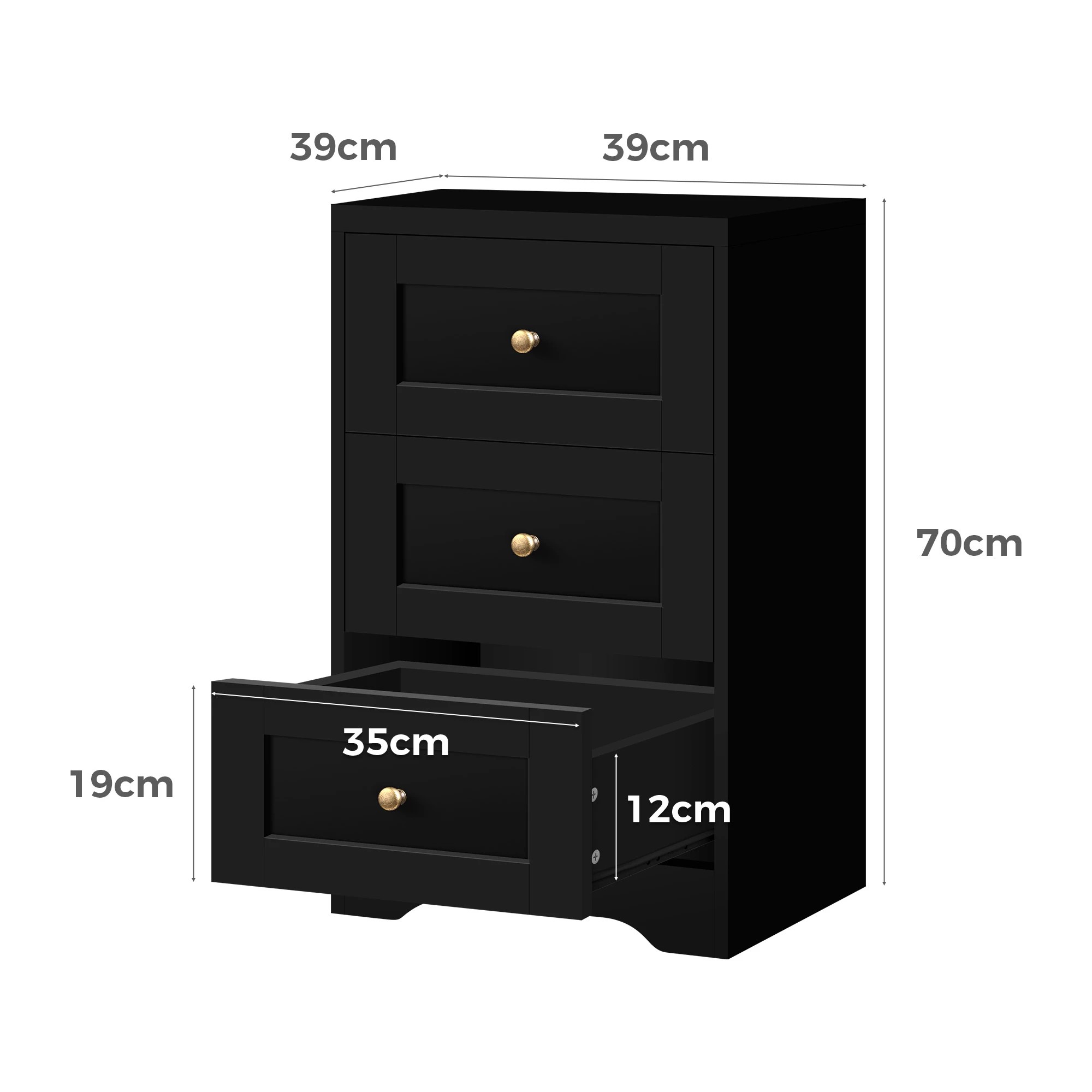 7 Alfordson Bedside Table Hamptons Storage Nightstand Side End Cabinet - Black, 7 of 10