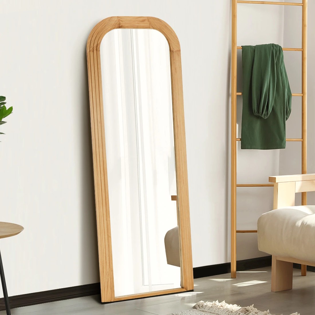 4 Oikiture Full Length Arch Mirror 165x60cm Wood Top Round Corner Bedroom - Natural, 4 of 10