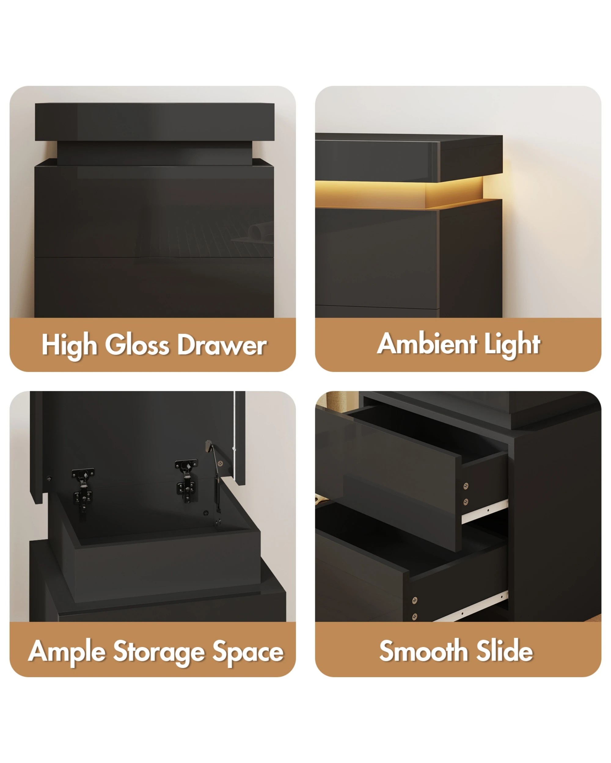 8 Advwin Set of 2 LED Bedside Table 2 Drawers Lift Up Nightstand, 8 of 8