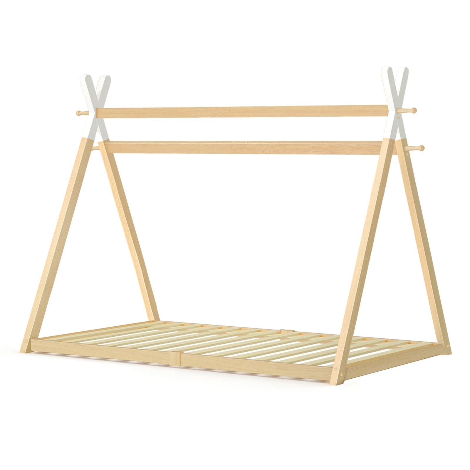 1 Alfordson Bed Frame Wooden Single Timber Teepee House Base Platform Thomas - Natural, 1 of 10