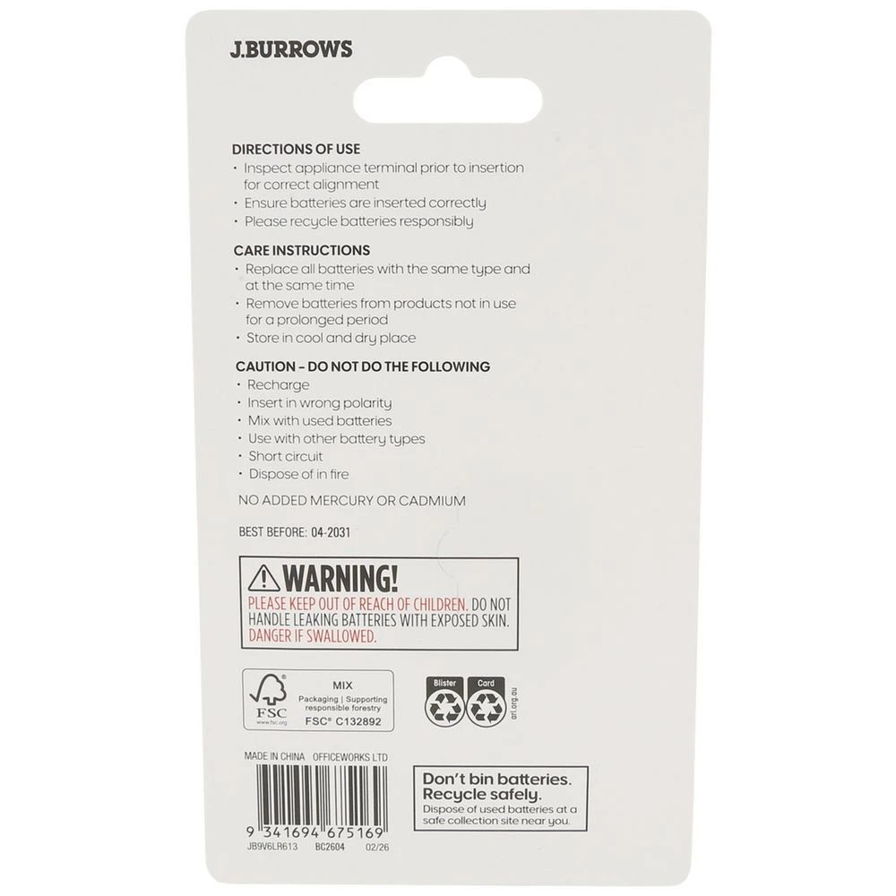 2 J.Burrows 9V Batteries 3 Pack, 2 of 6