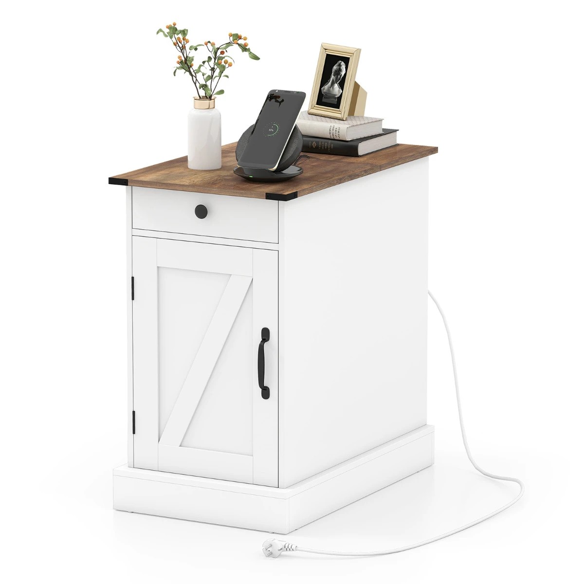 7 Costway Bedside Table w/Power Outlets Sofa Side Table - White, 7 of 7