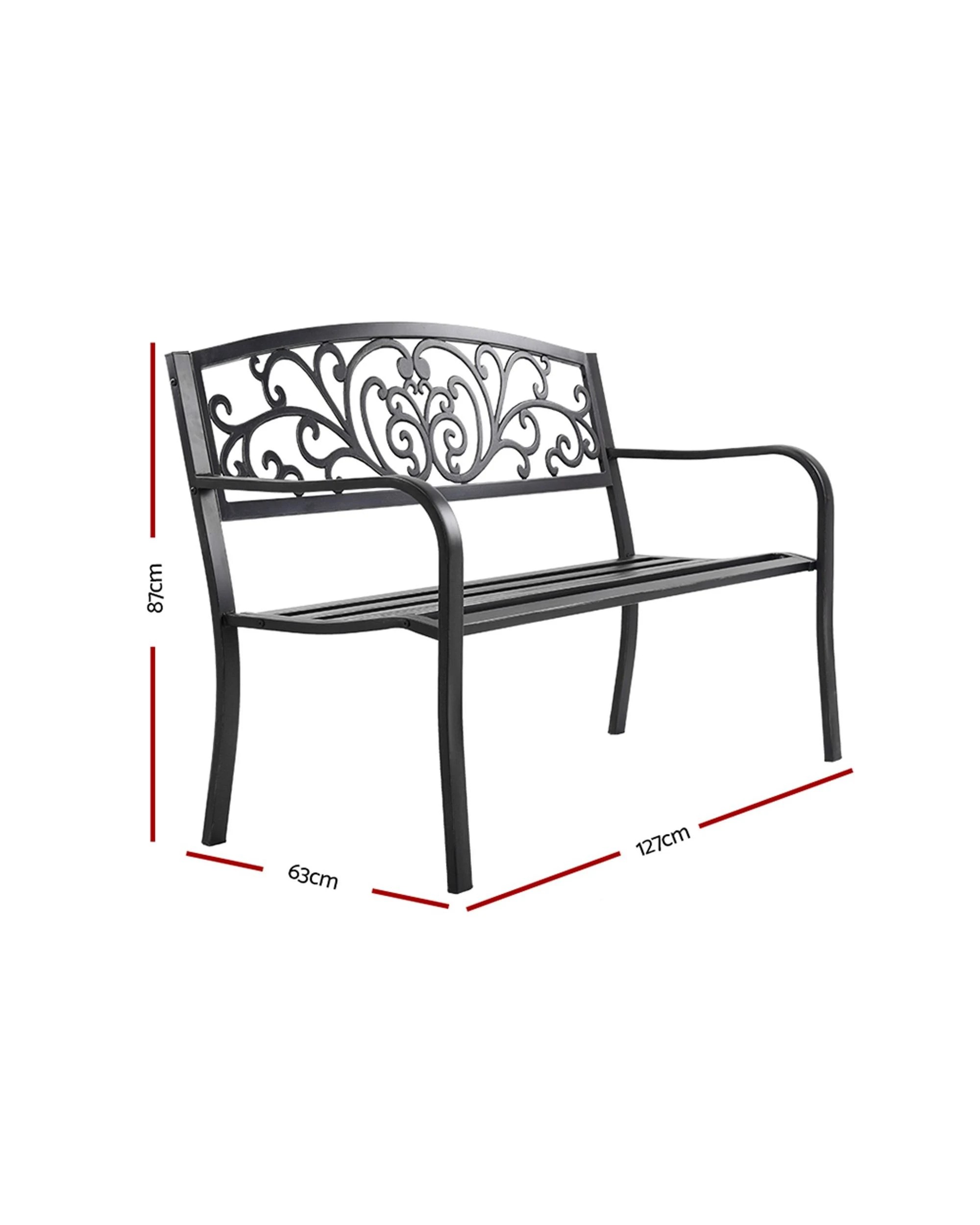 2 Gardeon Outdoor Garden Bench Seat Steel Outdoor Furniture 3 Seater Park Black
 - Black, 2 of 3