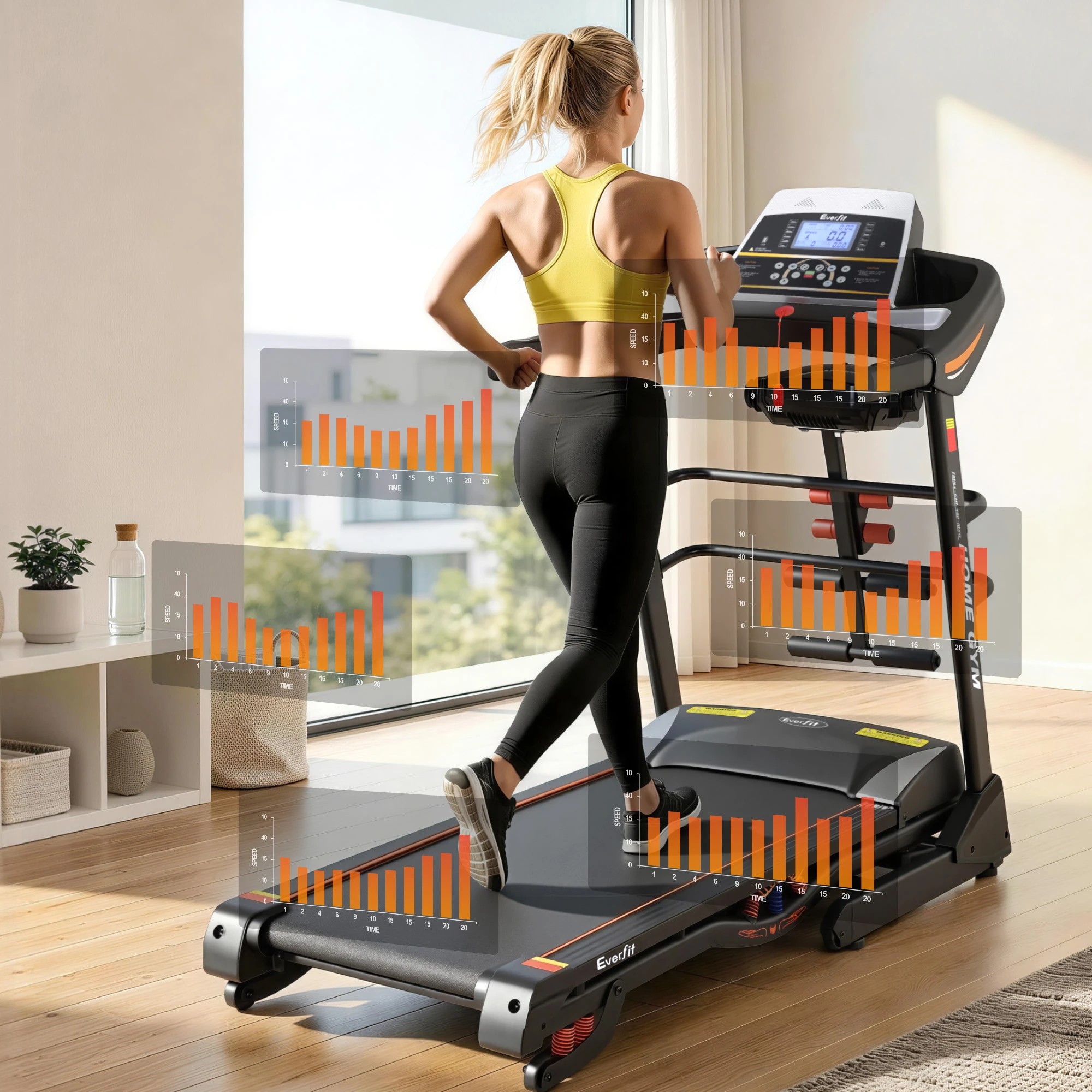 5 Everfit 5 in 1 Treadmill Electric Home Gym Fitness Exercise Machine w/ Massager 480mm, 5 of 10