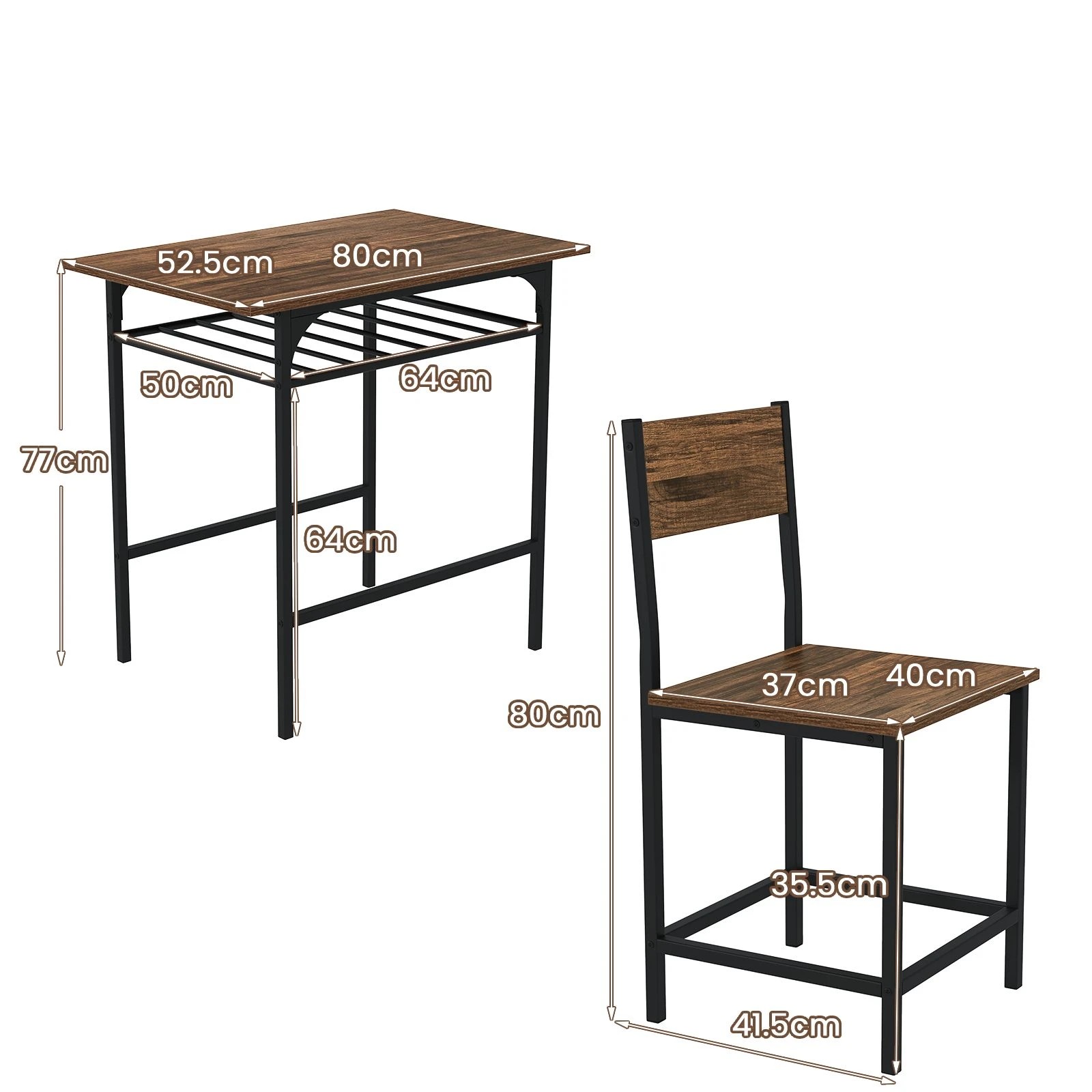 4 Costway 3PCS Kitchen Rectangular Dining Table Chair Set w/Metal Frame & Storage Rack - Brown, 4 of 4