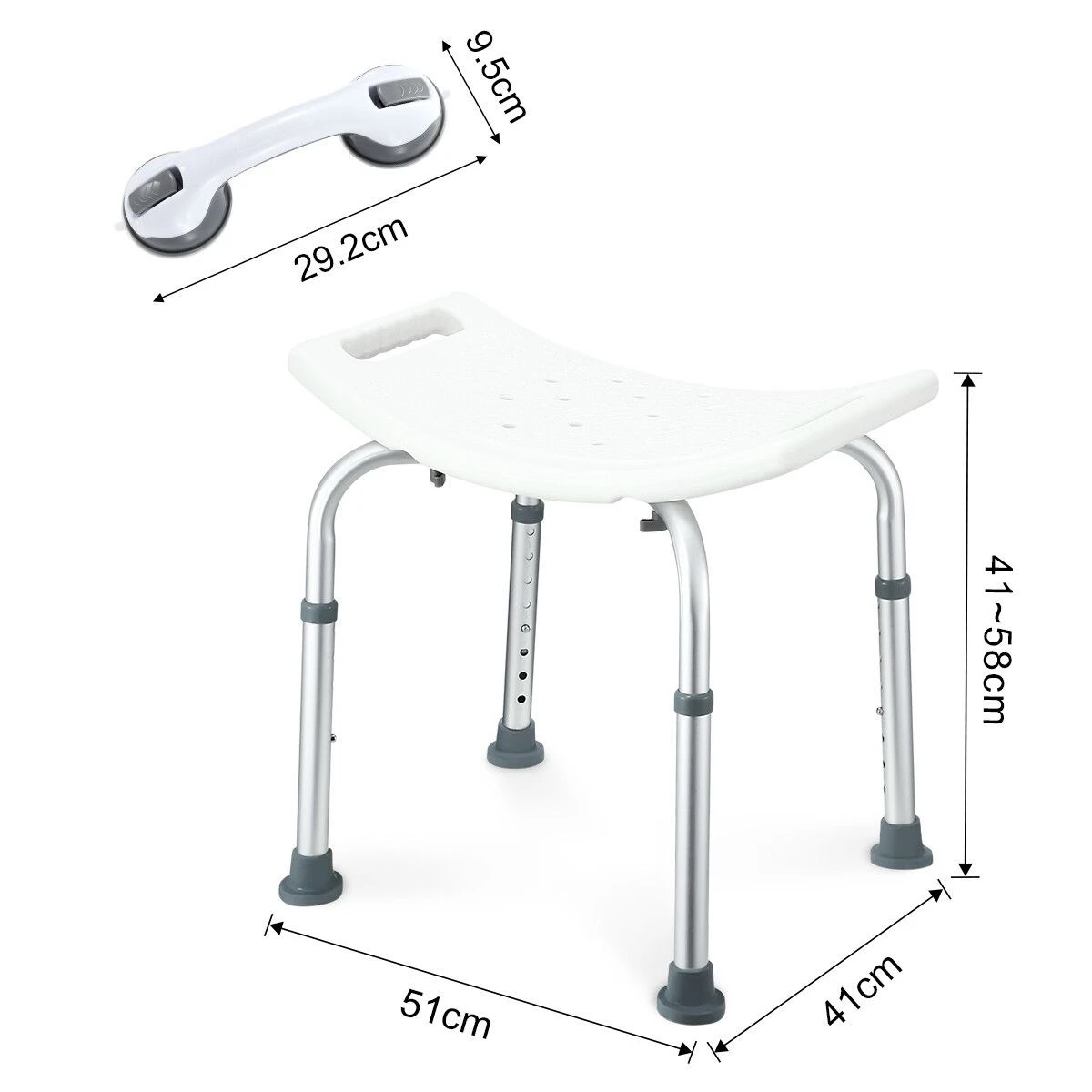 2 Ausway Adjustable Shower Chair Seat Bath Stool Bench, 2 of 3
