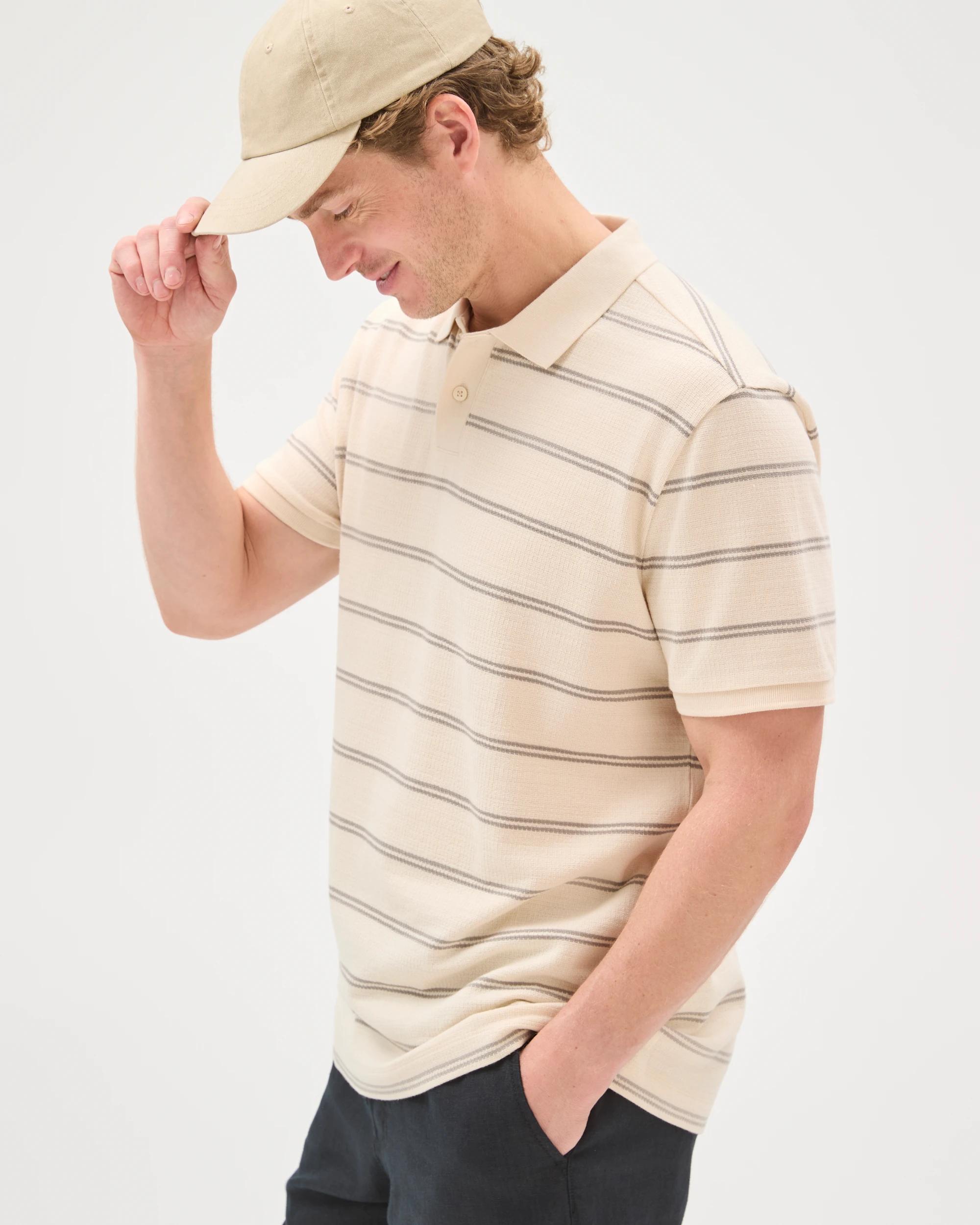 5 Target Man Australian Cotton Striped Polo Top BEIGE, 5 of 7