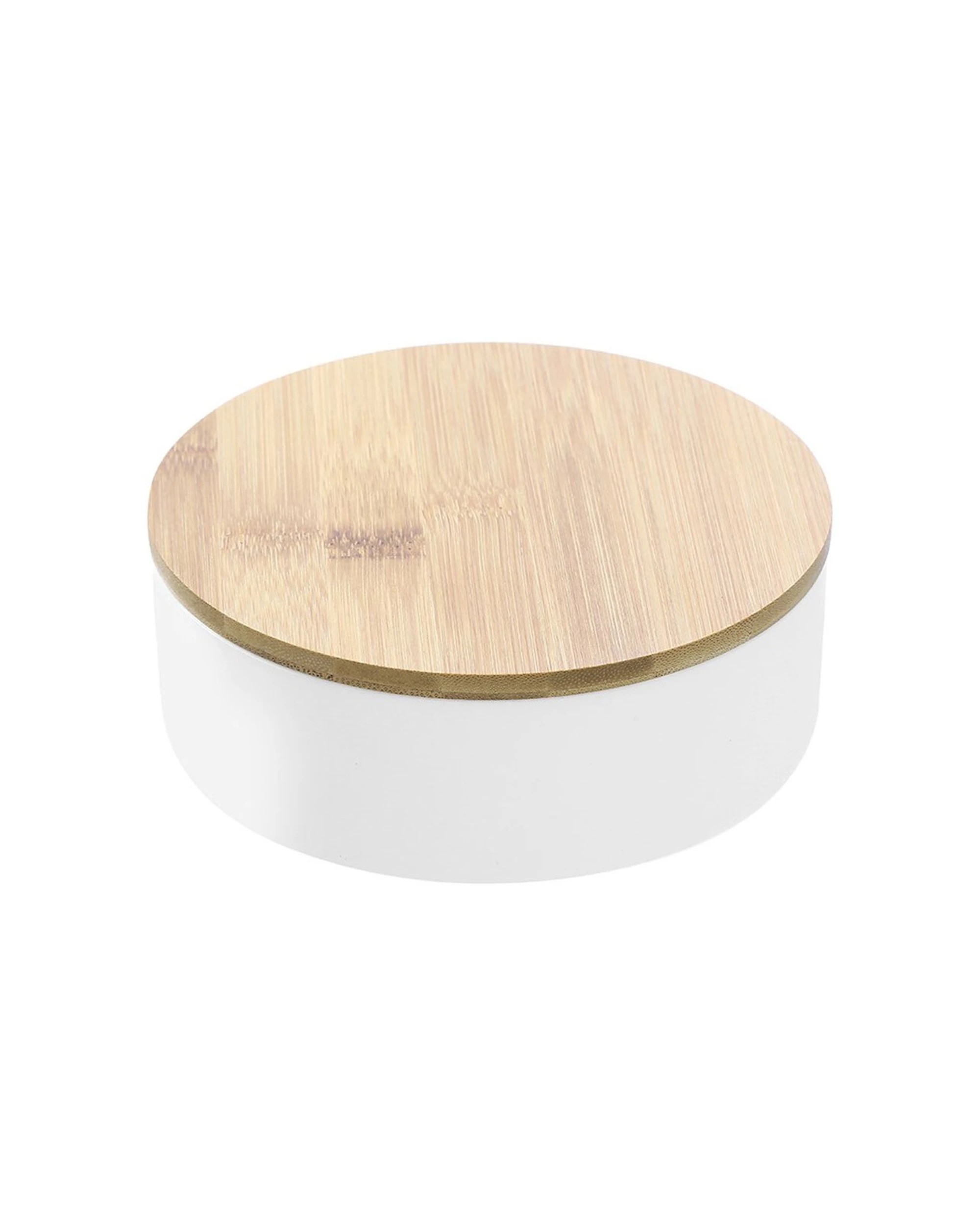 2 Boxsweden Bano Round Organiser Box With Mirror Bamboo Top 14cm x 14cm x 5cm, 2 of 5