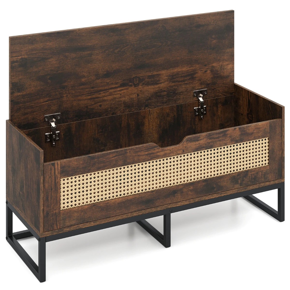 1 Costway 100cm Shoe Bench Cabinet Rattan Storage Chest Hallway Flip Top Box Padded Seat - Brown, 1 of 5