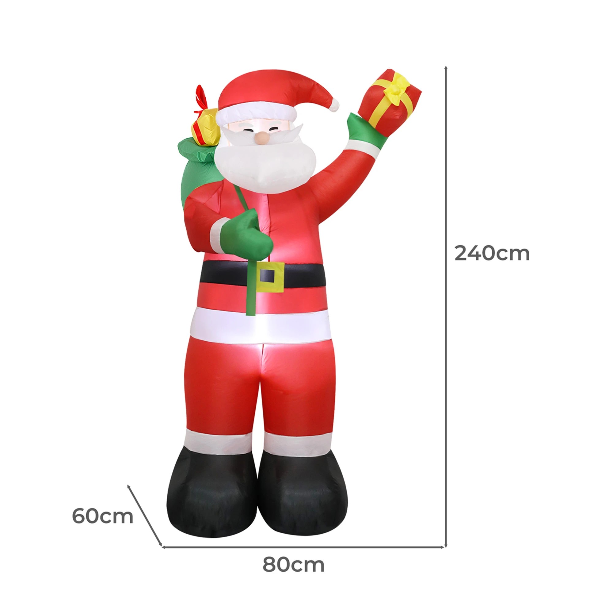 3 Santaco 2.4m Inflatable Christmas Santa Clauss LED Light Xmas Gift Outdoor Decor, 3 of 9