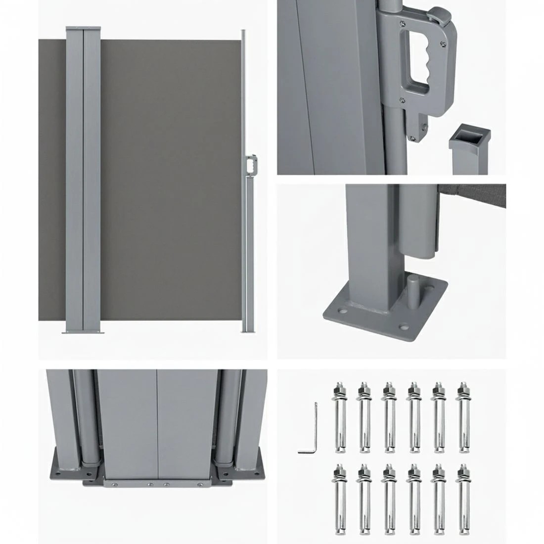 6 Instahut Side Awning Sun Shade Outdoor Retractable Privacy Screen 1.8X6M - Grey, 6 of 6