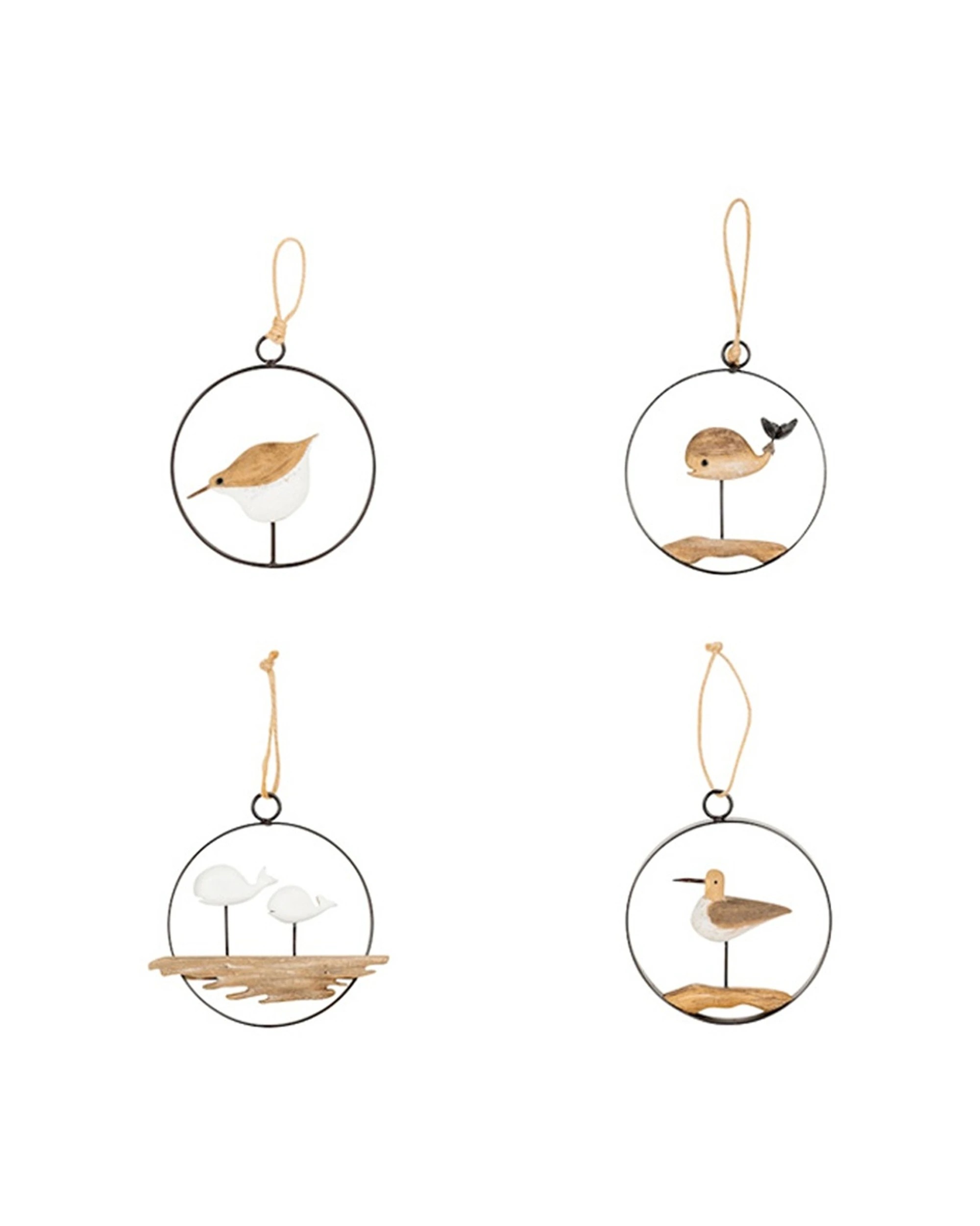 2 Alfresco 12cm Timber Ring Wall Mount Hanging Home Decor Whale Bird - Natural, 2 of 5