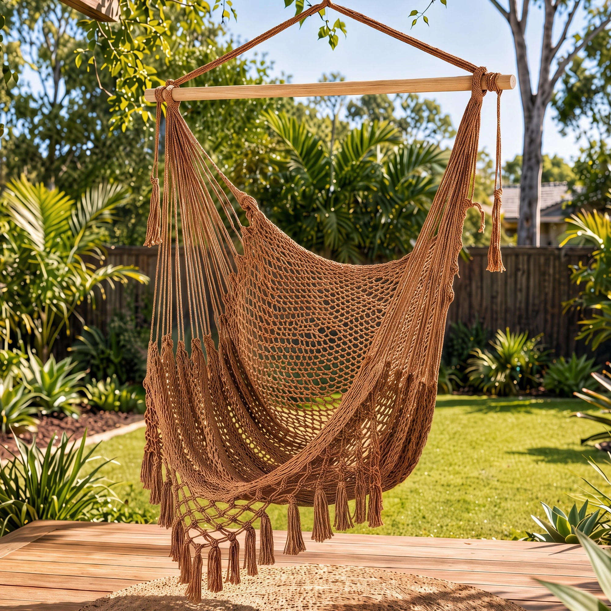 4 Gardeon Hammock Chair Outdoor Furniture Camping Hanging Chair with Spreader Bar Tassels - Brown, 4 of 8
