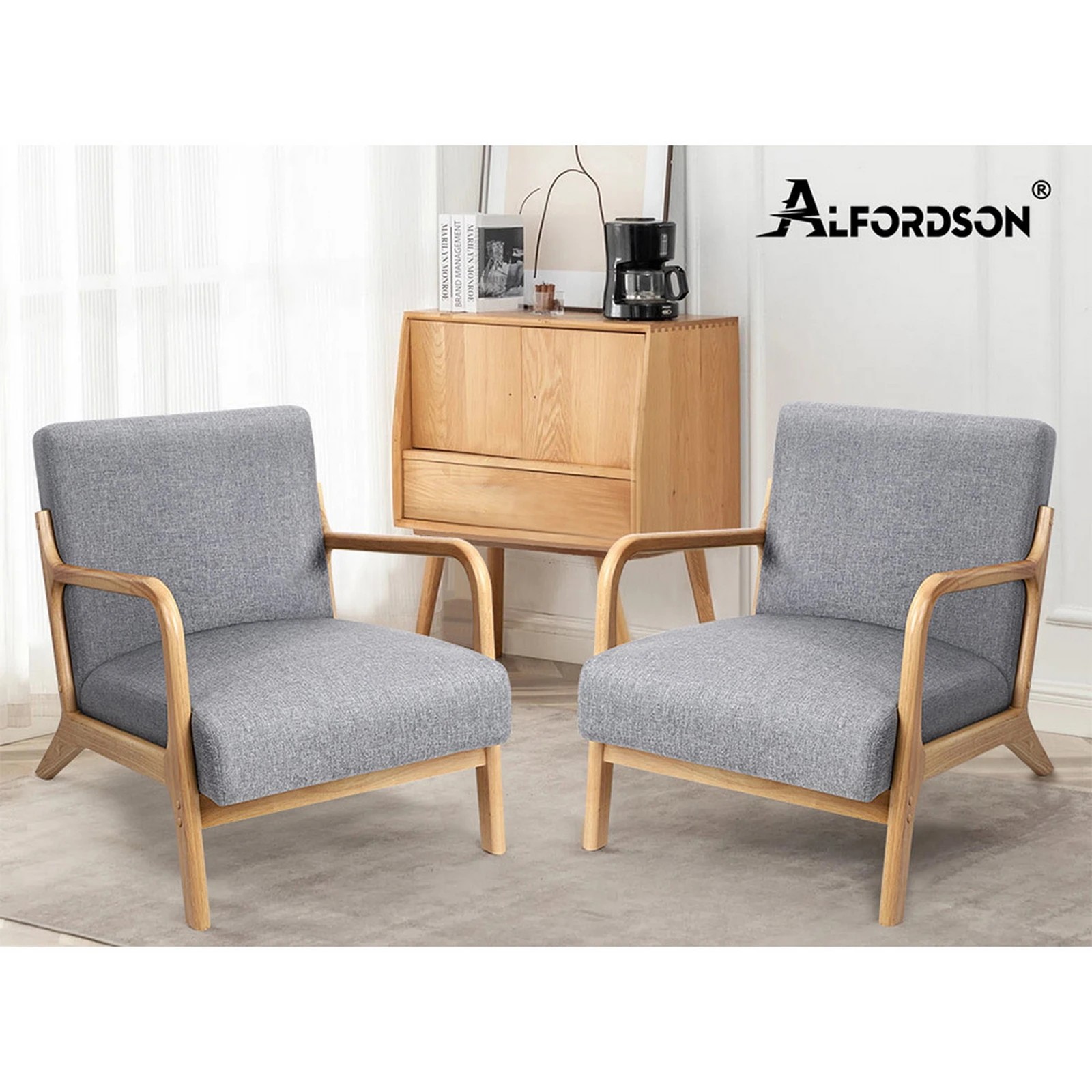 7 Alfordson Armchair Lounge Chair Bentwood Accent Chairs Sofa Couch - Light Grey, 7 of 9