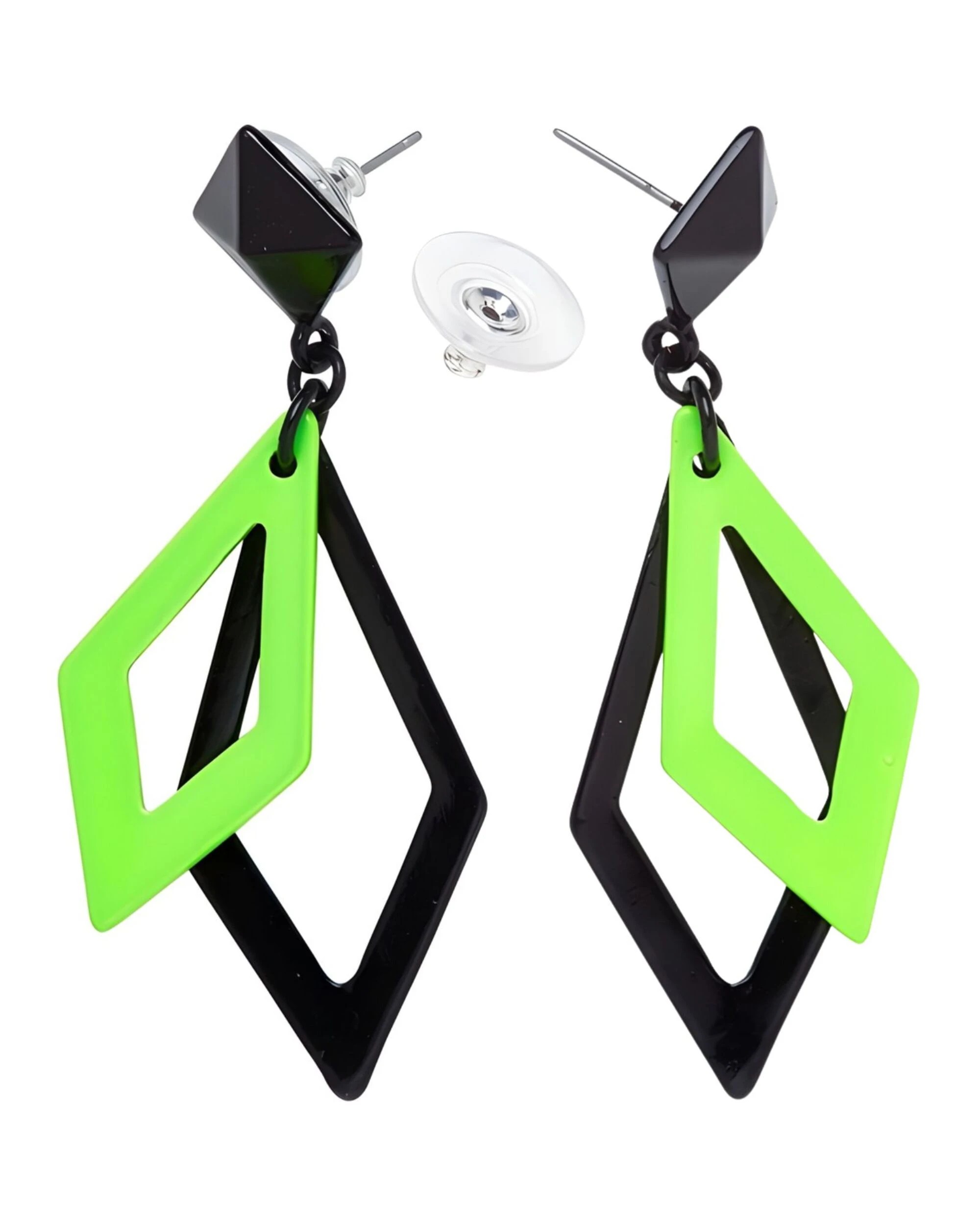 1 Widmann 80's Black And Neon UV Glow Earrings - One Size - Green, 1 of 4