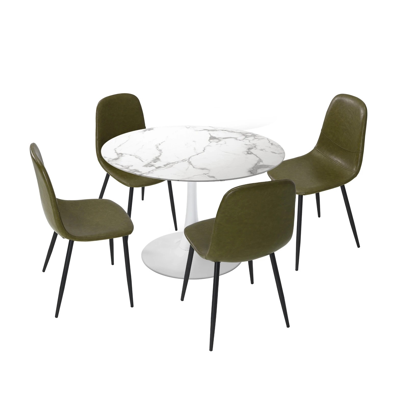 1 Oikiture 90cm Round Dining Table with 4x Dining Chairs PU Leather Green - Green, 1 of 9
