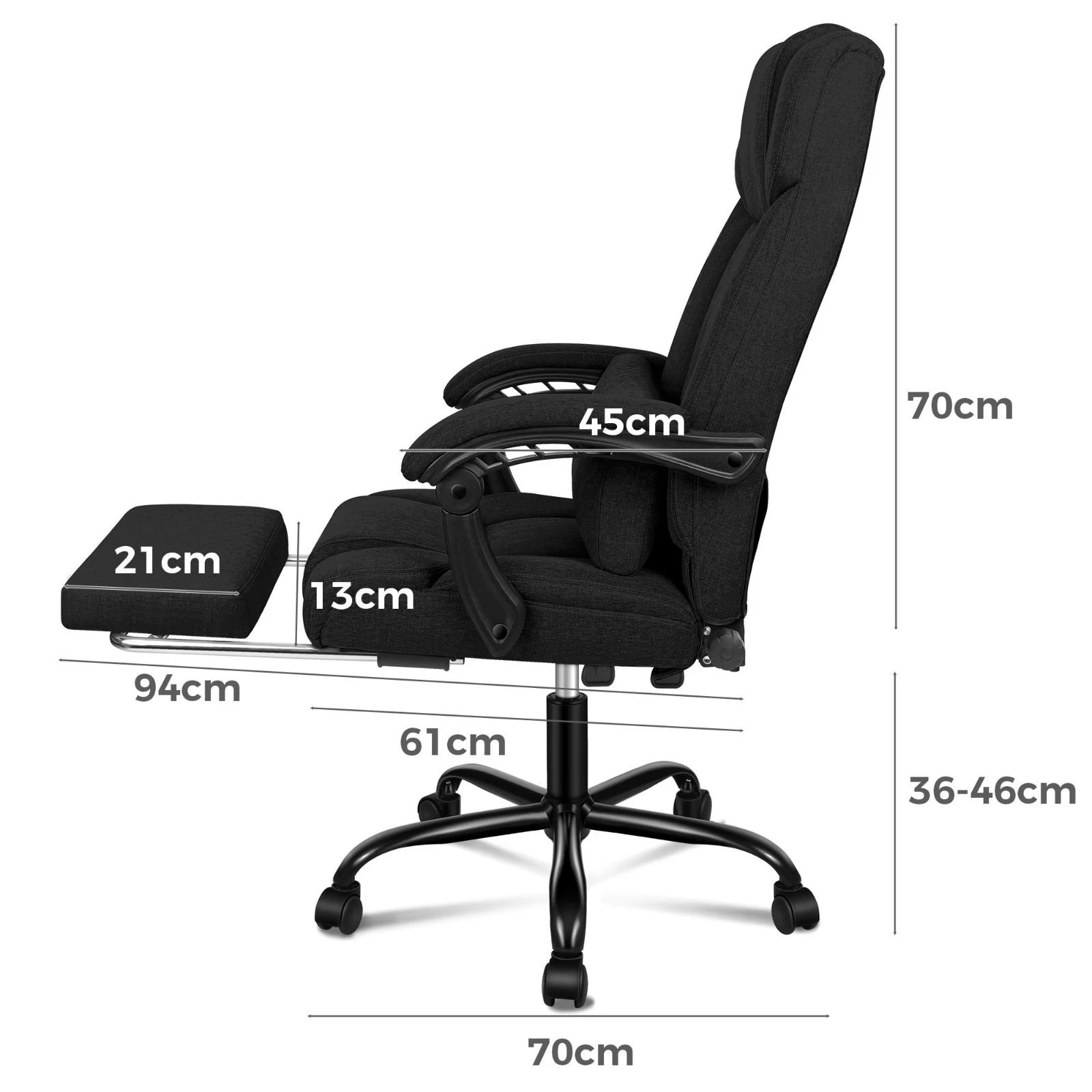 7 Alfordson Office Chair Executive Computer Gaming Fabric Seat Recliner - Black, 7 of 10