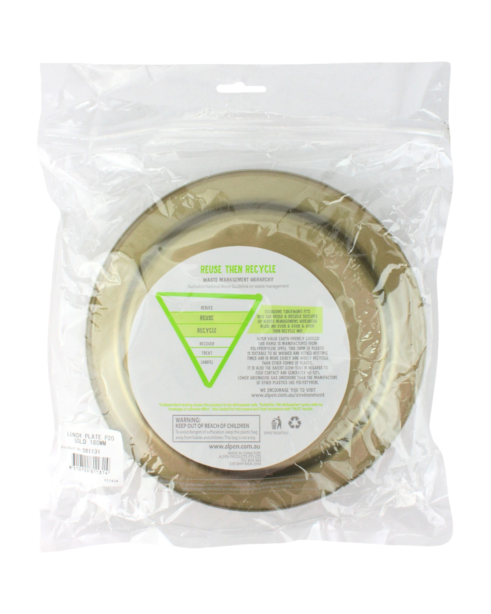 3 Alpen 18cm Reusable Plates Pack of 20 - Gold - Gold, 3 of 3