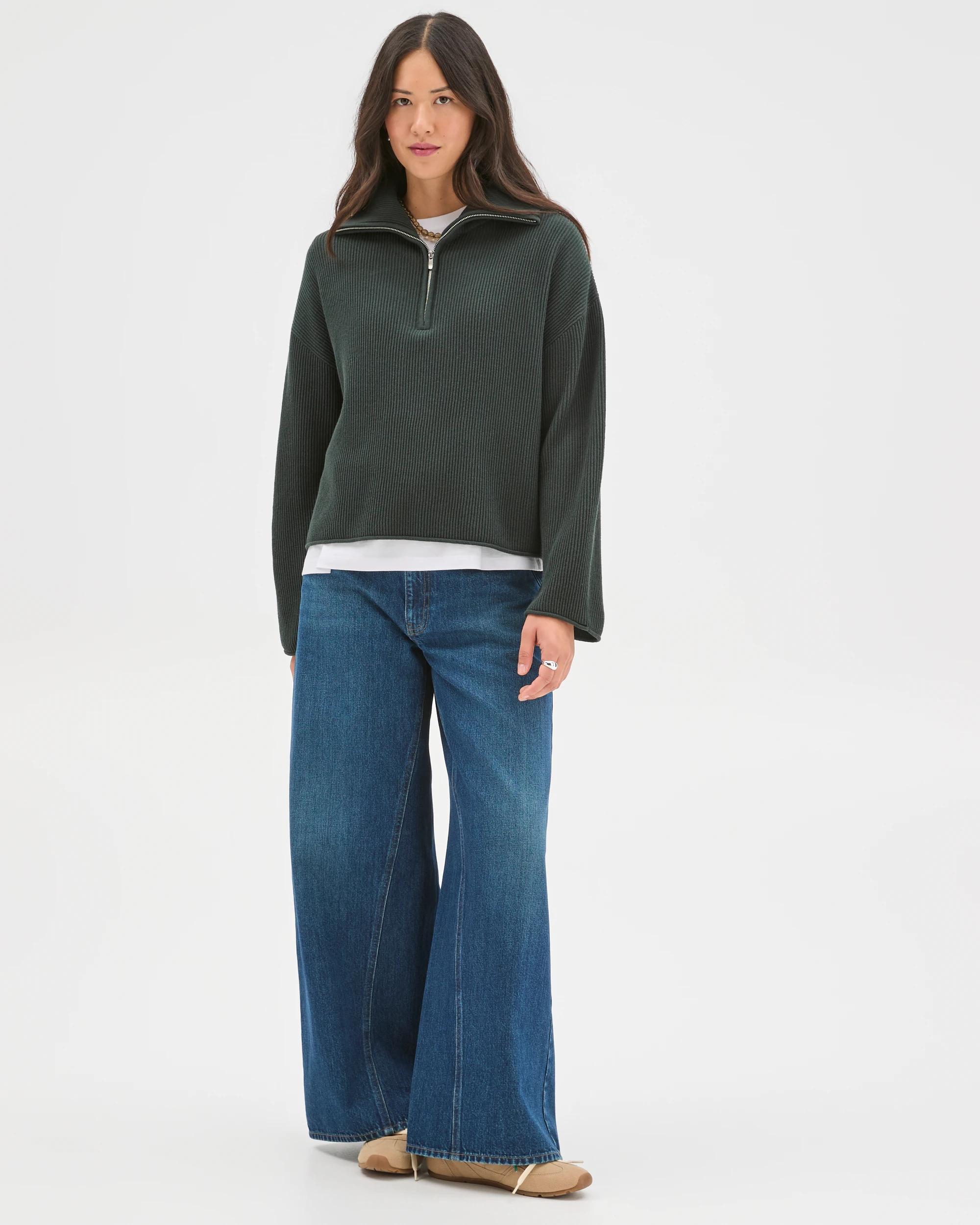 2 Target Woman Australian Cotton Blend Zip Collar Jumper MIDNIGHT JADE, 2 of 7