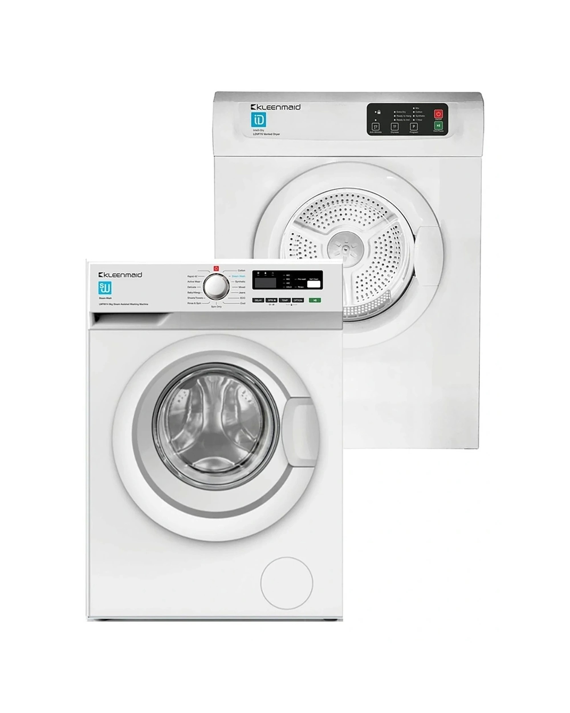 1 Kleenmaid Washing Machine Steam Assisted & 8kg Vented Dryer - White, 1 of 6