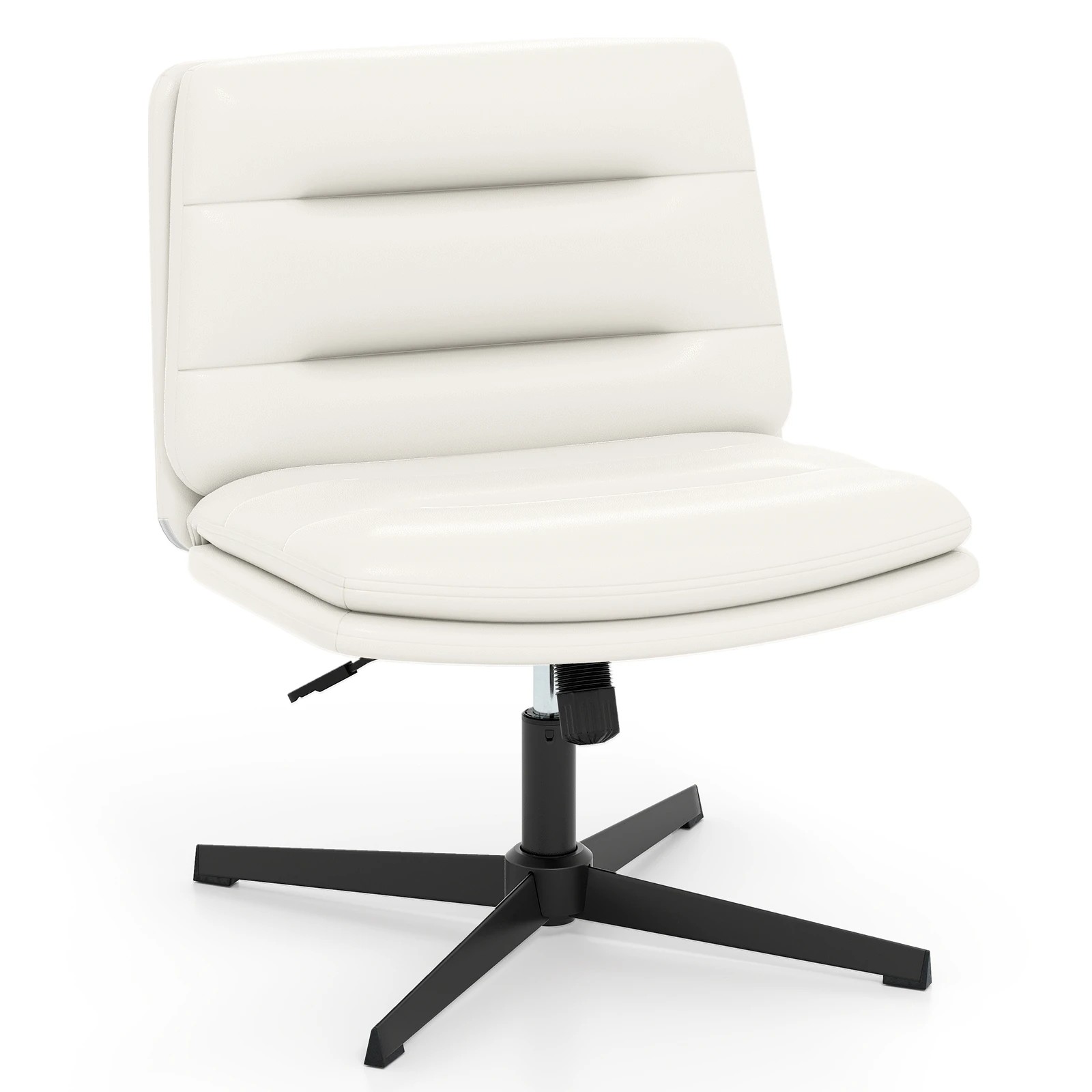 1 Costway Criss Cross Legged Chair PU Leather Home Office Computer Desk Chair Swivel Makeup Vanity Chair, 1 of 4