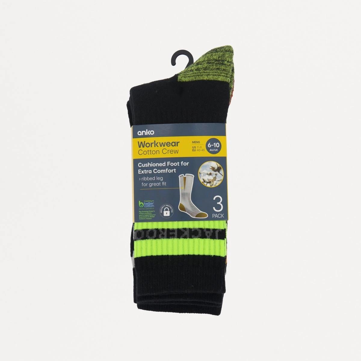 3 3 Pack Stripe Work Socks YELLOW, GREY, ORANGE, 3 of 3